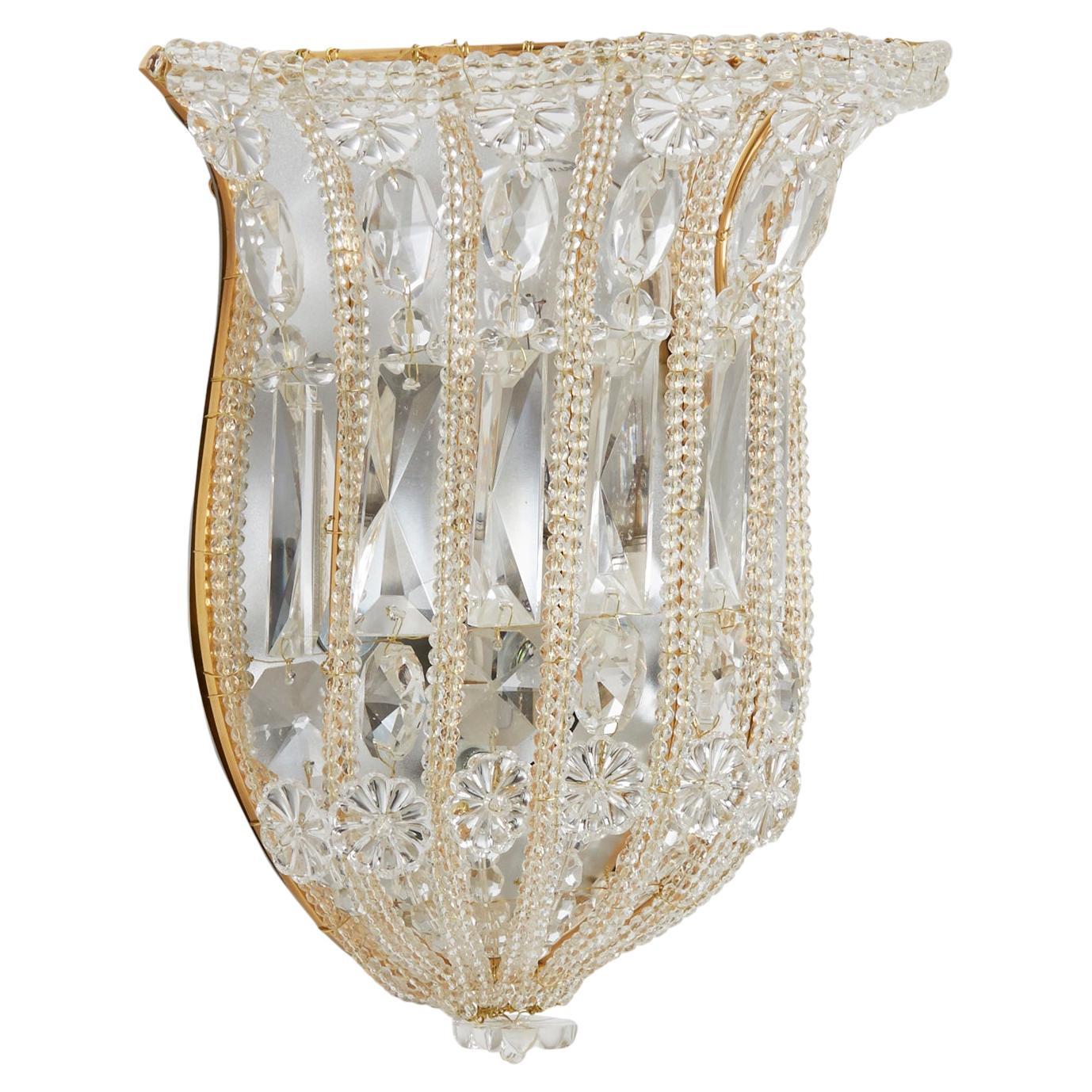 Crystal Basket Sconce in Florentine Gold en venta