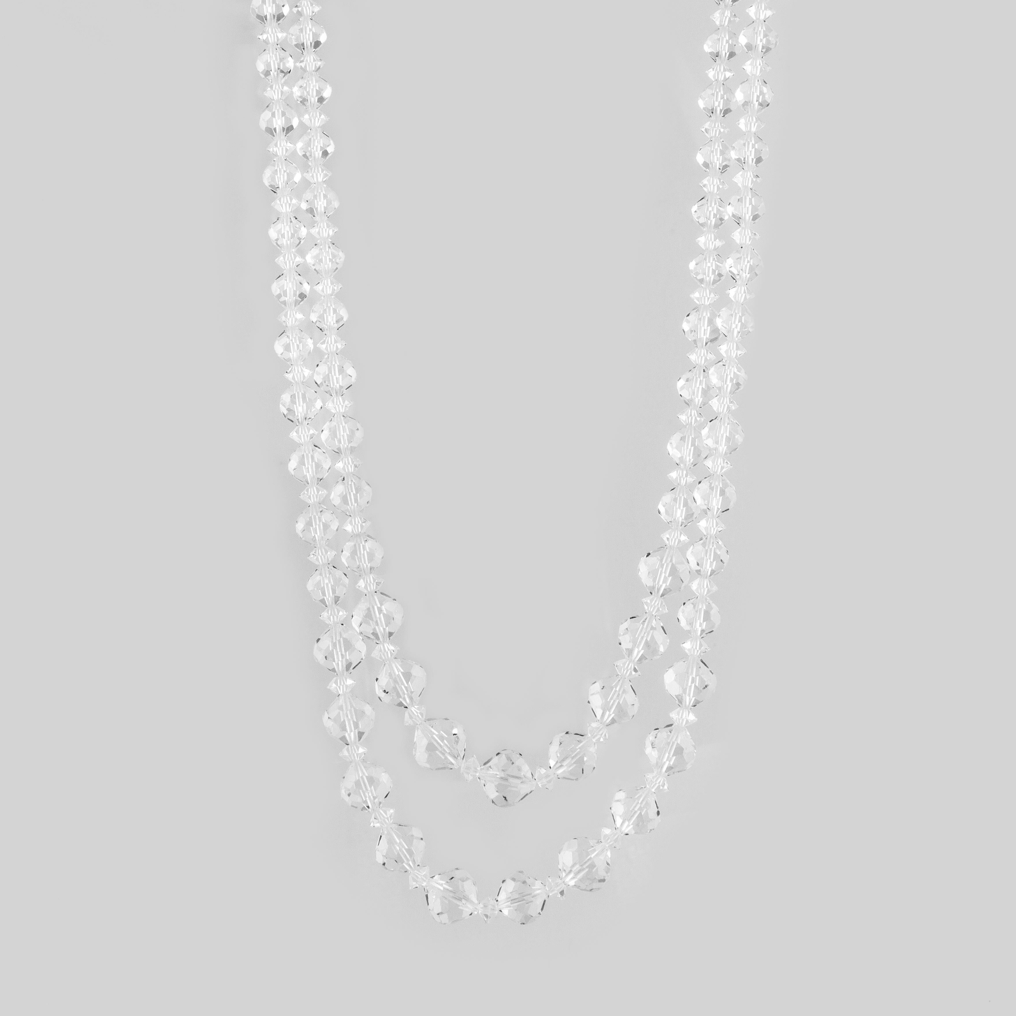 Crystal Bead Double Strand Necklace with Platinum/14 Karat Diamond Clasp In Good Condition In Houston, TX