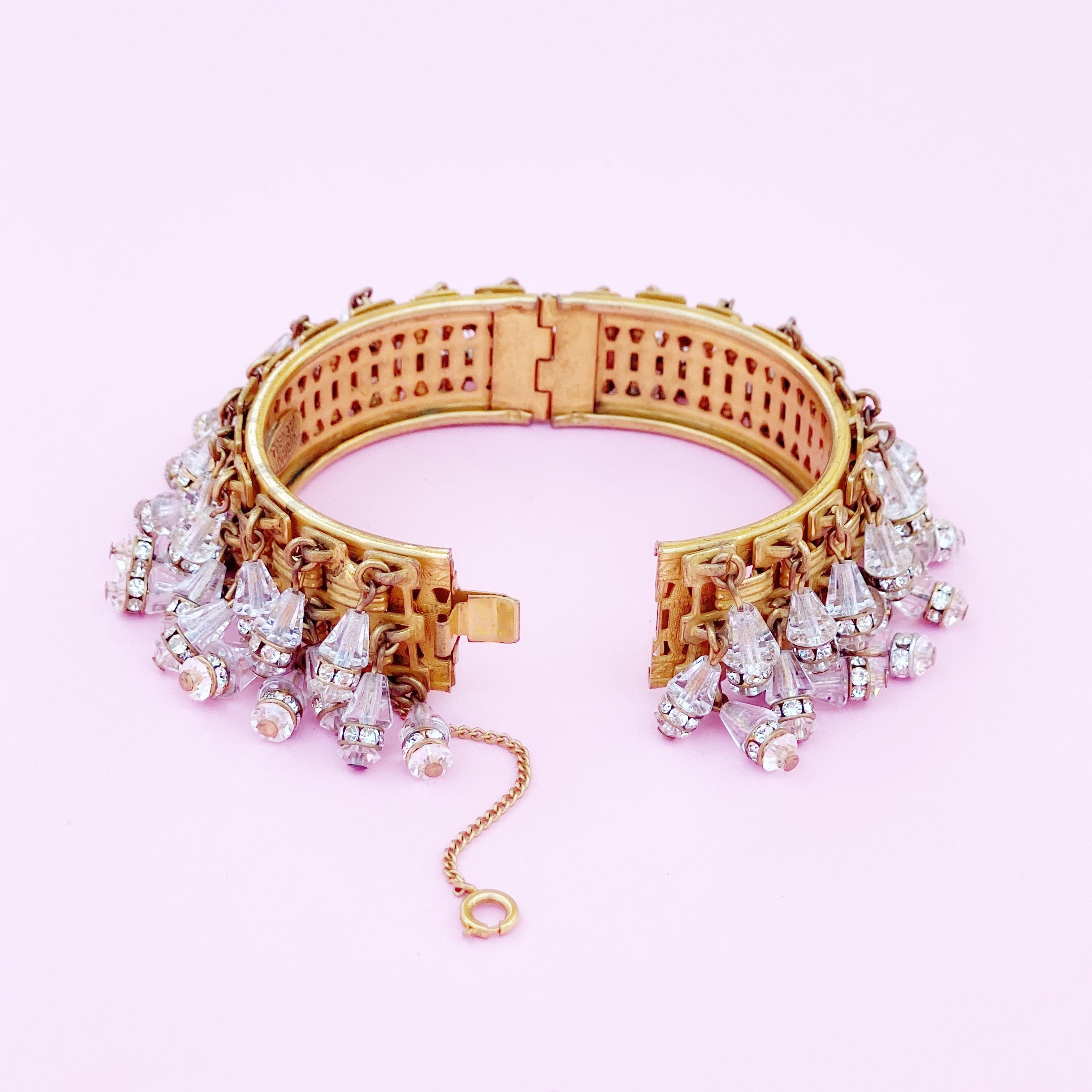 Crystal Bead Woven Dangle Bangle By Miriam Haskell, 1950s 2