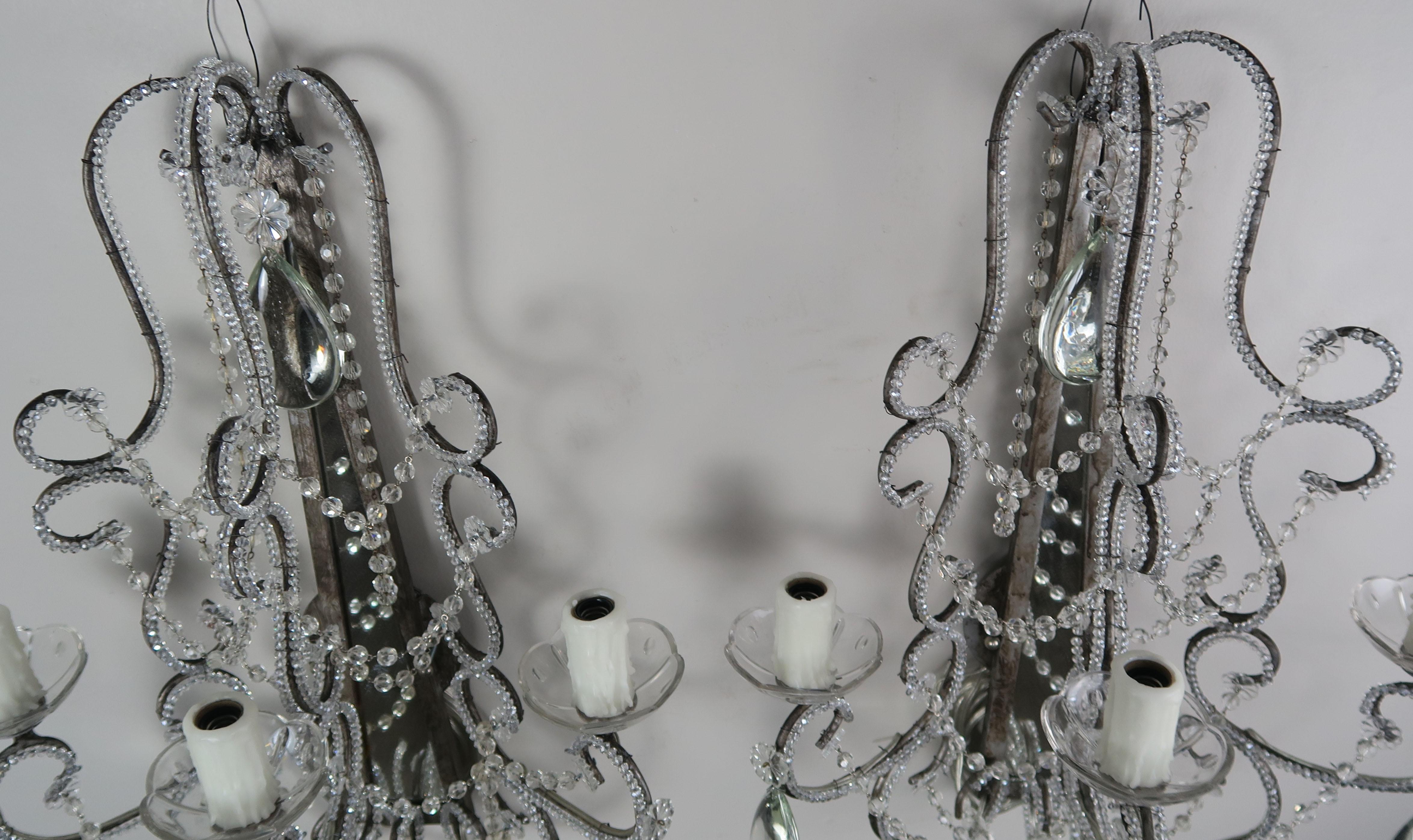 Crystal Beaded 3-Light Mirrored Sconces, Pair 3