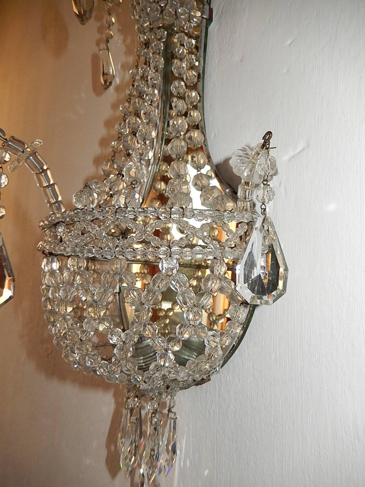 Crystal Beaded Basket with Prisms and Mirrors Sconces 3