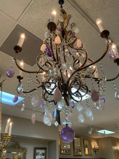 Crystal beaded chandelier with rose quartz amythest and rock crystal prisms
