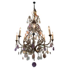 Crystal beaded chandelier with rose quartz amythest and rock crystal prisms