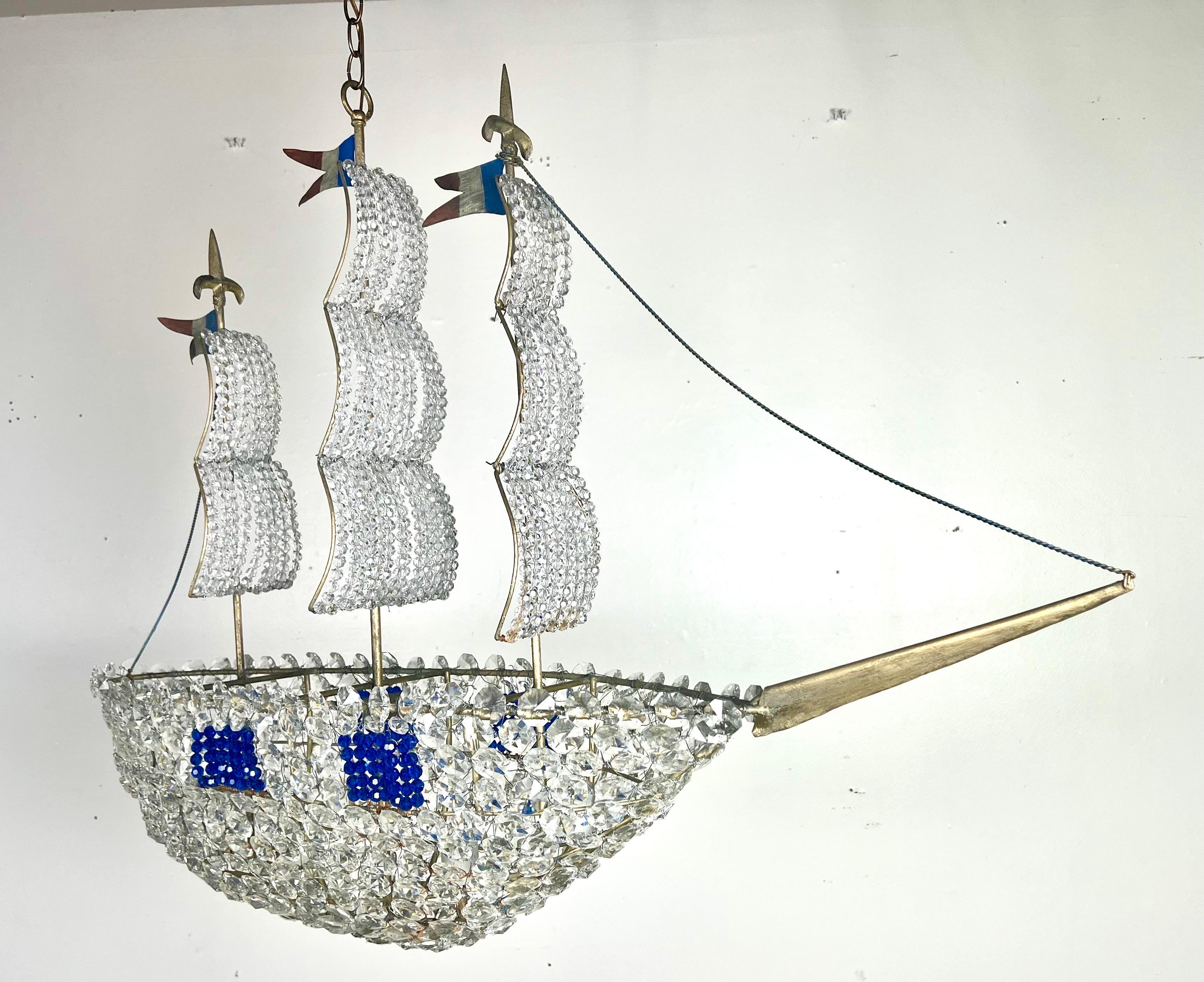 Modern Crystal Beaded Ship Chandelier by Melissa Levinson For Sale