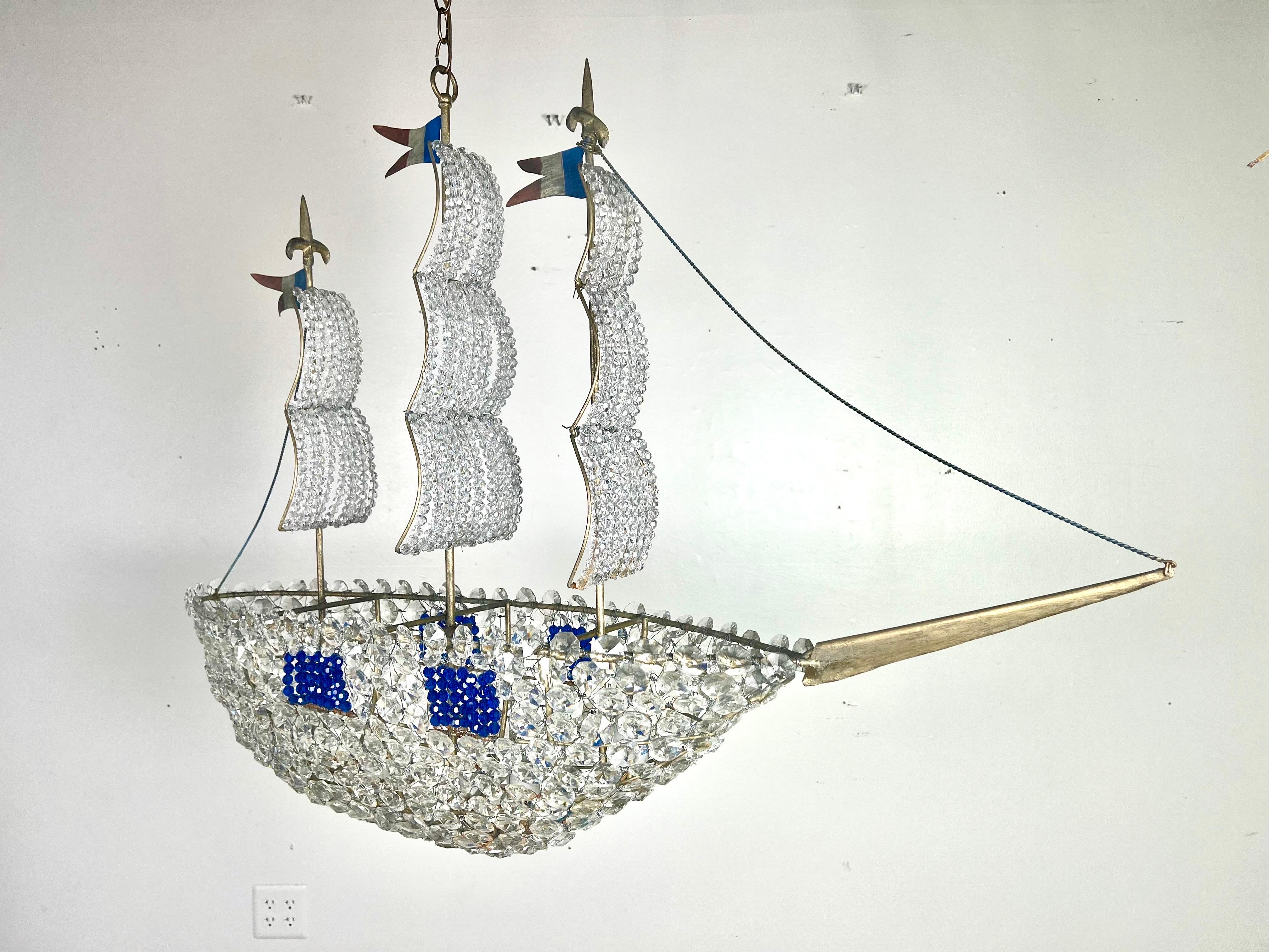 Crystal Beaded Ship Chandelier by Melissa Levinson For Sale 1