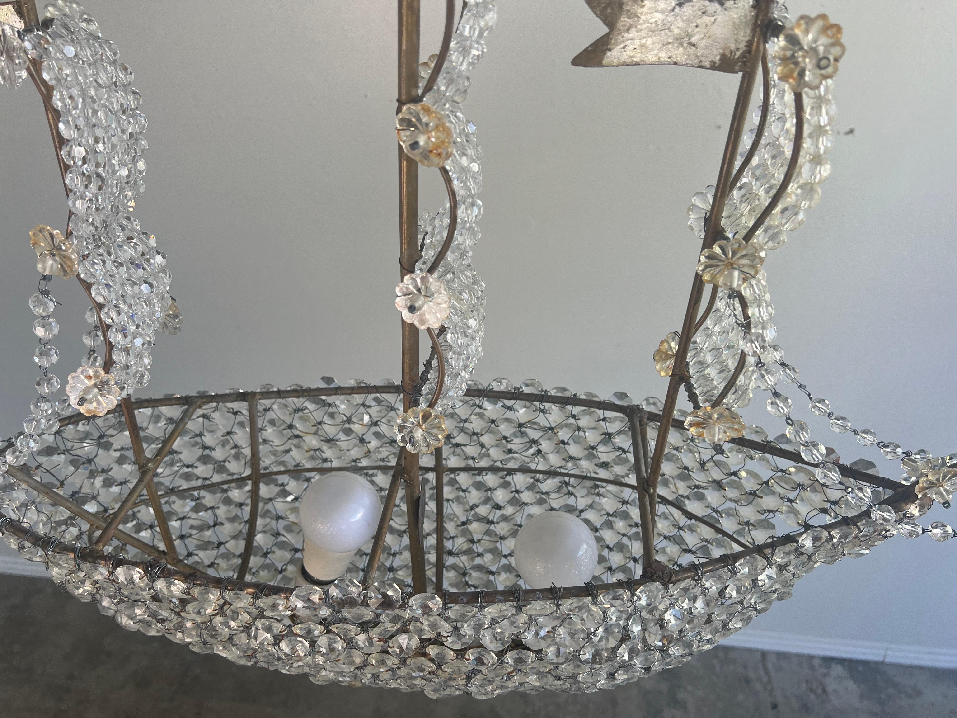 Metal Crystal Beaded Ship Chandelier by MLA For Sale