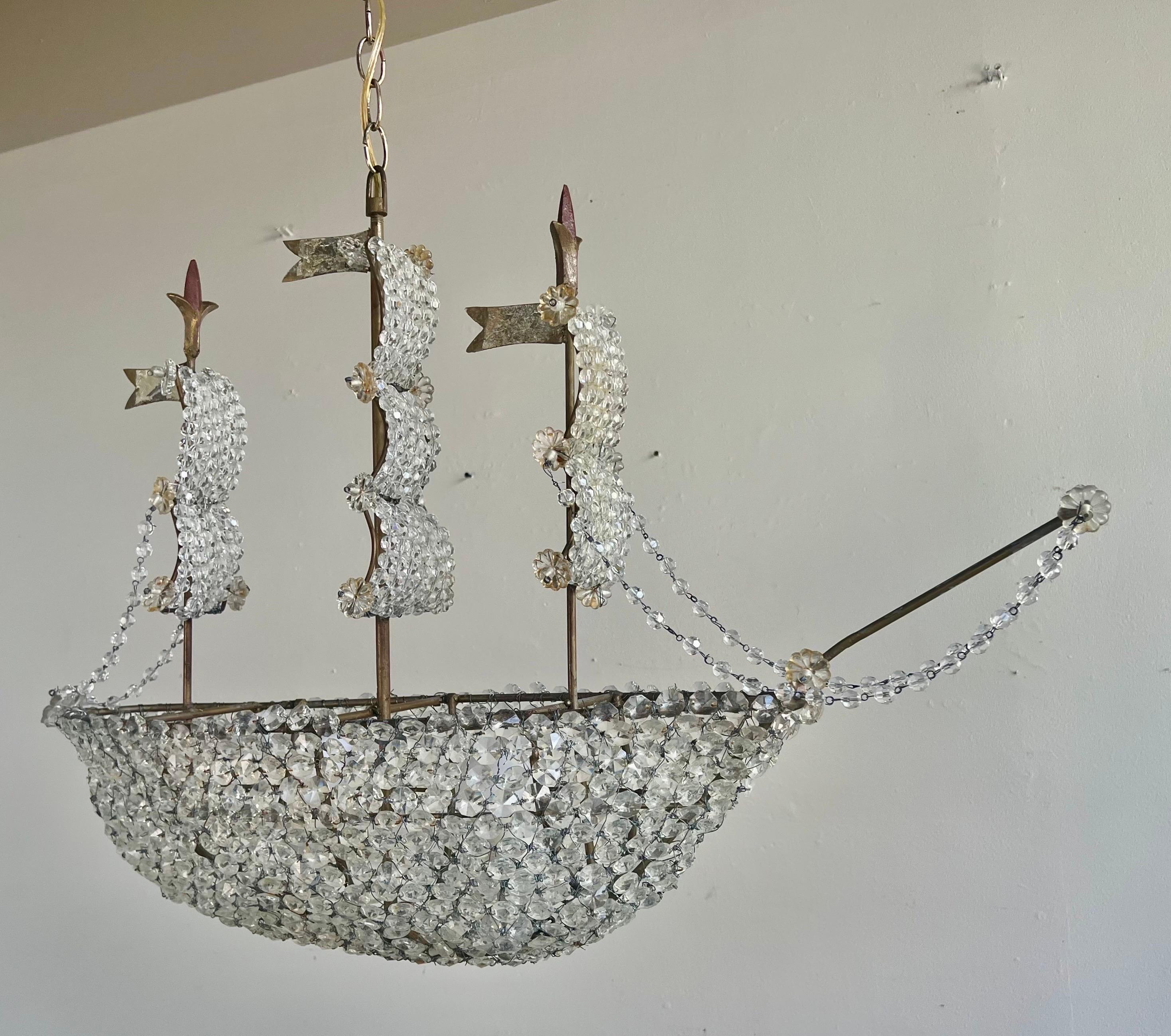 Crystal Beaded Ship Chandelier by MLA For Sale 9