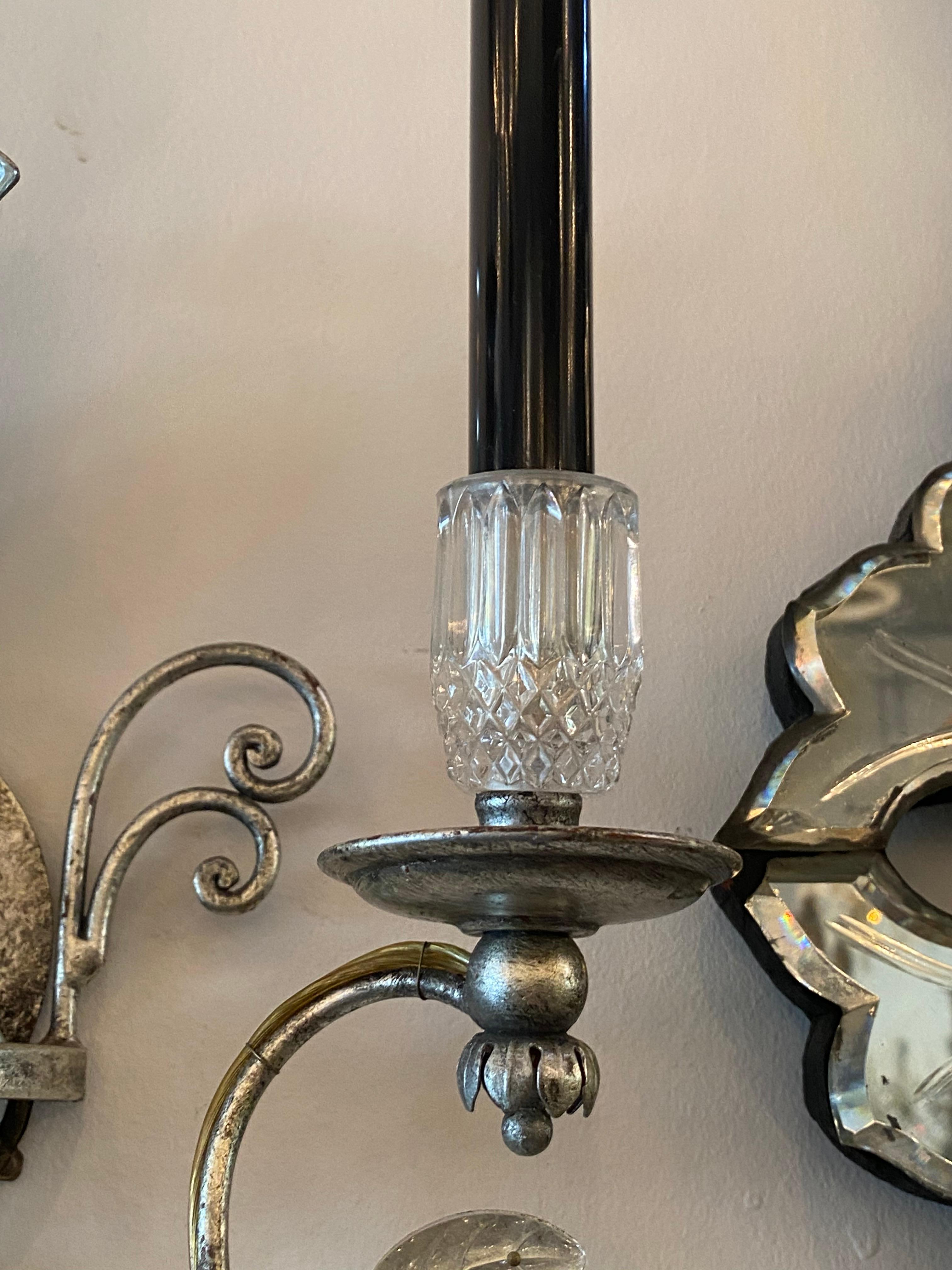 Crystal Bird Sconces In Good Condition For Sale In Dallas, TX