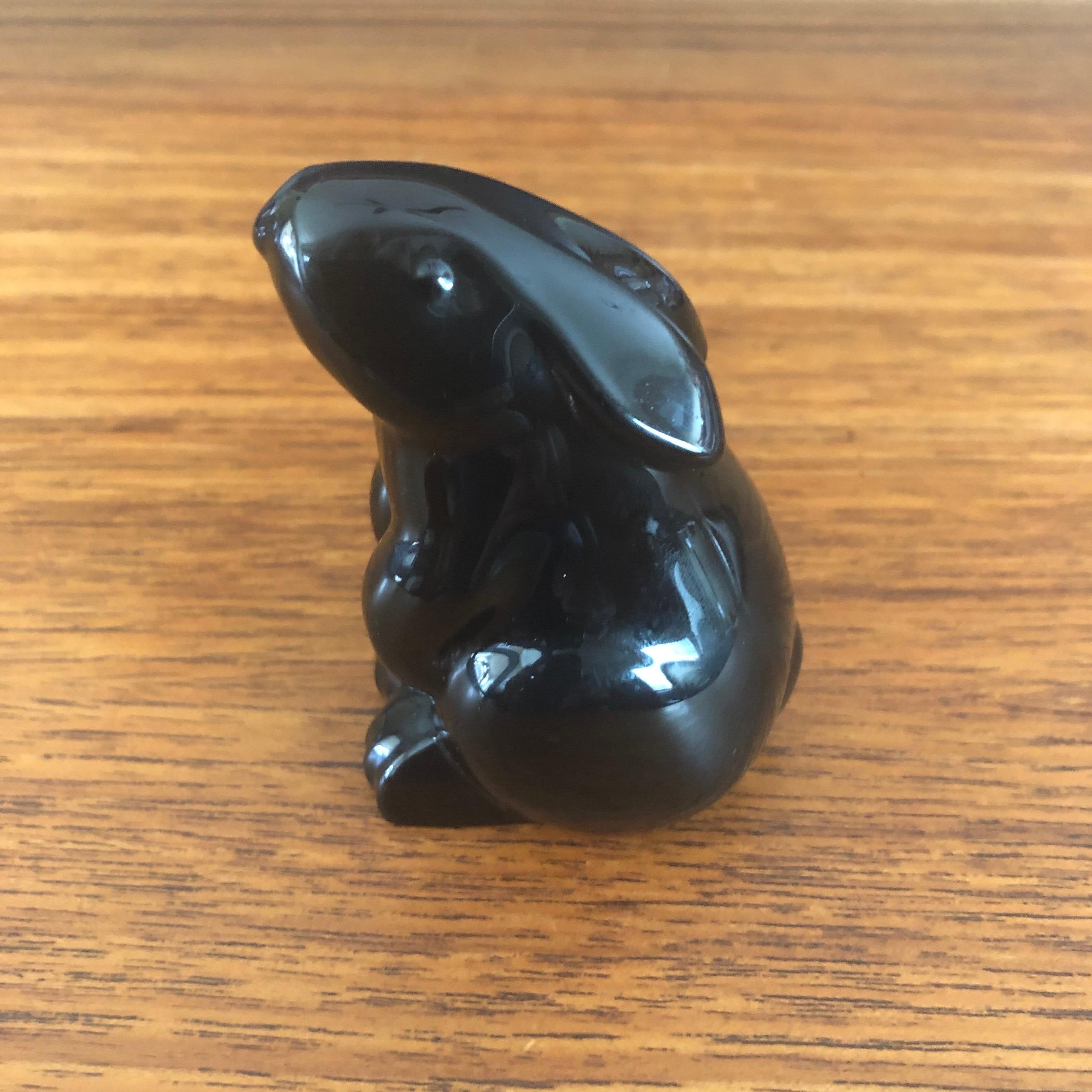 French Crystal Black Rabbit Sculpture by Baccarat