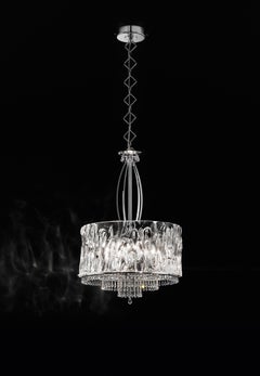 Crystal Blade Suspension Lamp, Chrome finish, Transparent Murano Glass, Italy