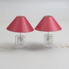 Crystal Blocks Table Lamps a Pair by Pukeberg, Sweden, 1970
