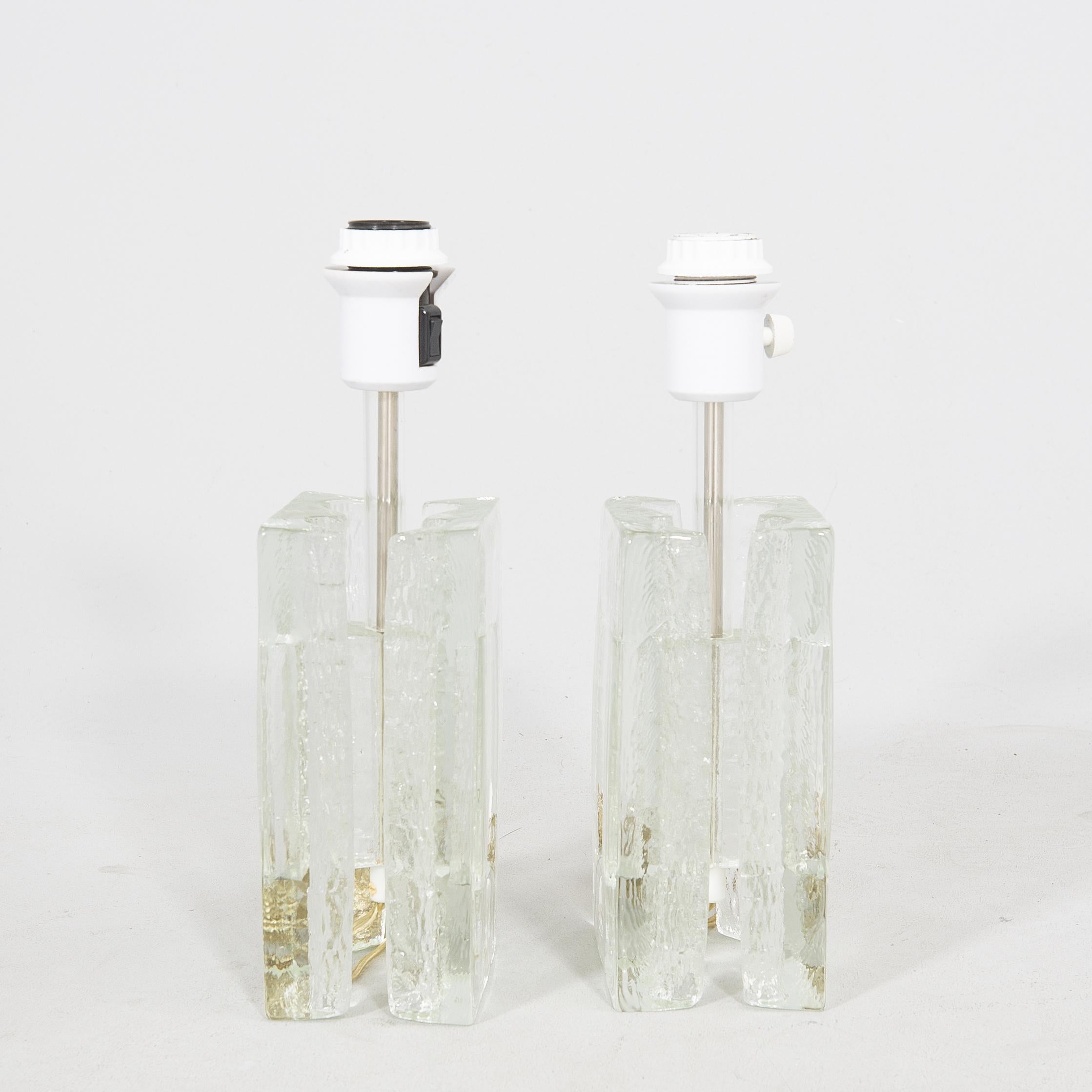 Swedish Crystal Blocks Table Lamps a Pair by Pukeberg, Sweden, 1970 For Sale