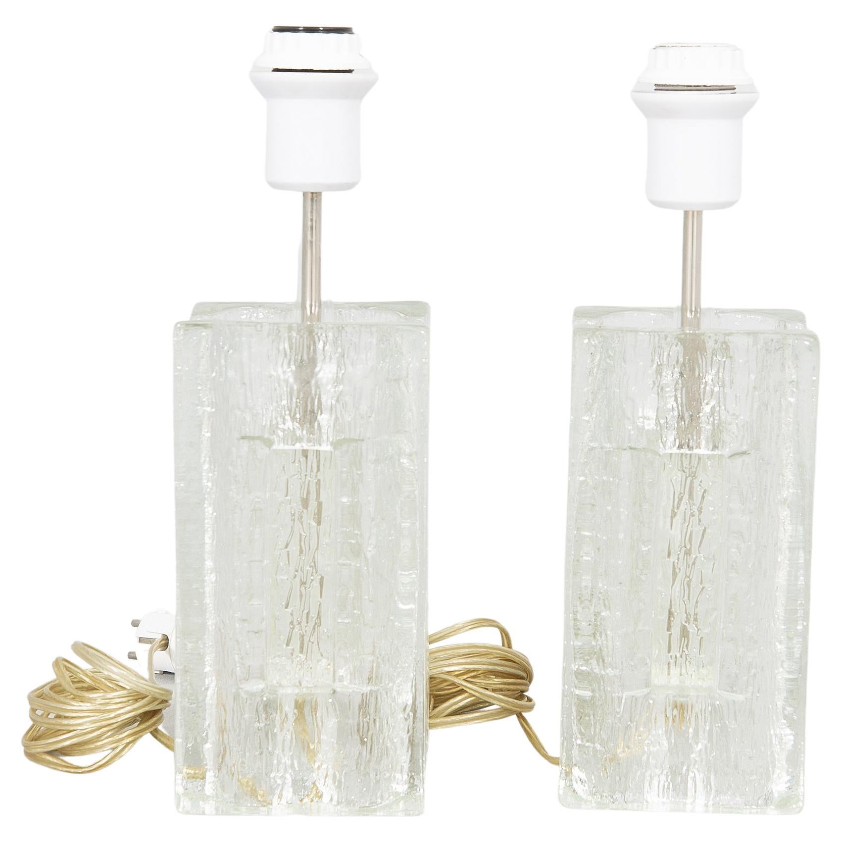Crystal Blocks Table Lamps a Pair by Pukeberg, Sweden, 1970 For Sale