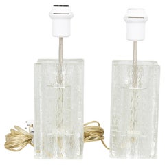 Crystal Blocks Table Lamps a Pair by Pukeberg, Sweden, 1970