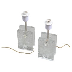 Vintage Crystal Blocks Table Lamps a Pair by Pukeberg, Sweden, 1970