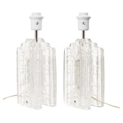 Paire de lampes de table Block Crystal par Pukeberg, Suède, 1970