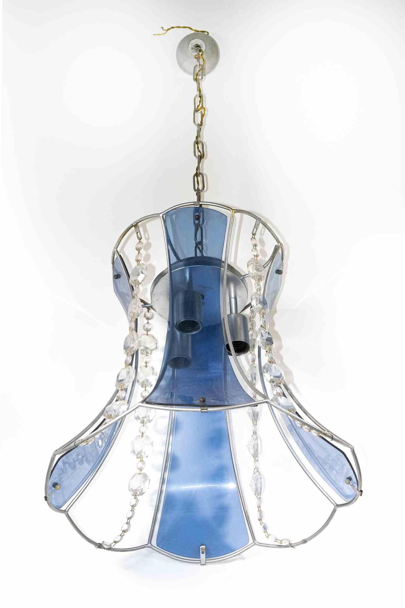 Italian Crystal Blue Chandelier, Mid-20th Century For Sale