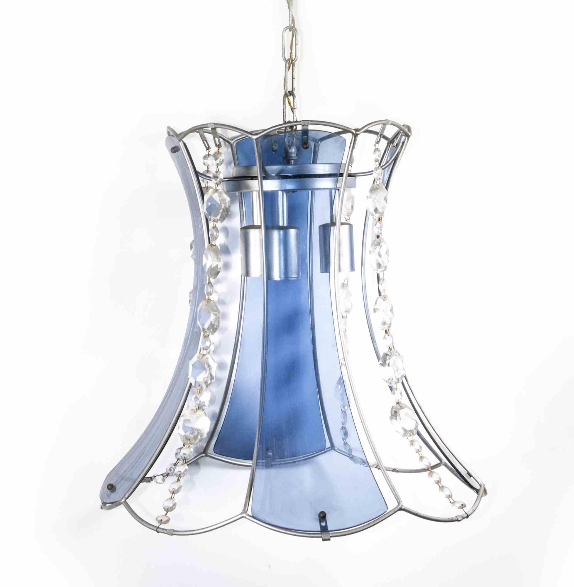 Crystal Blue Chandelier, Mid-20th Century In Good Condition For Sale In Roma, IT