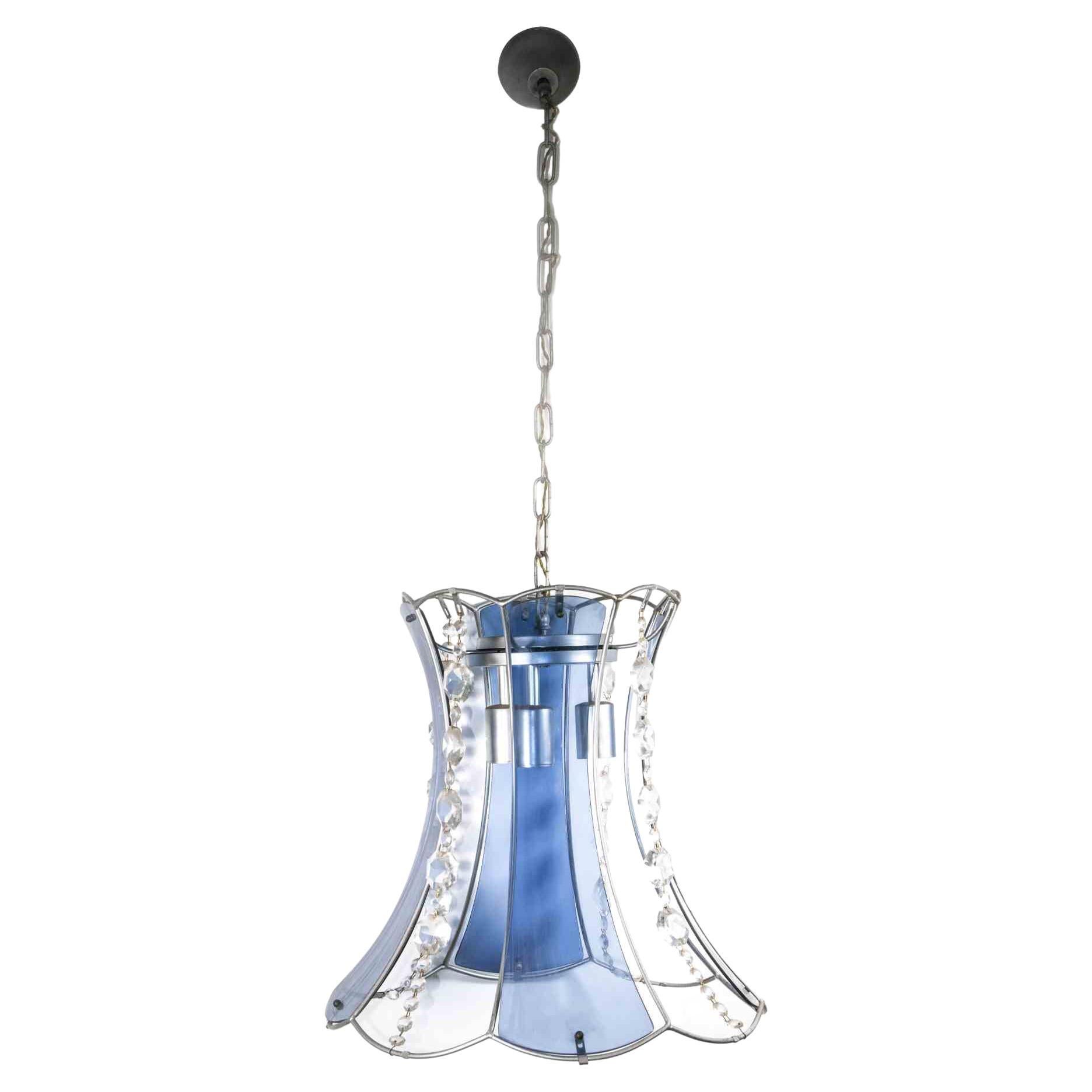 Crystal Blue Chandelier, Mid-20th Century For Sale