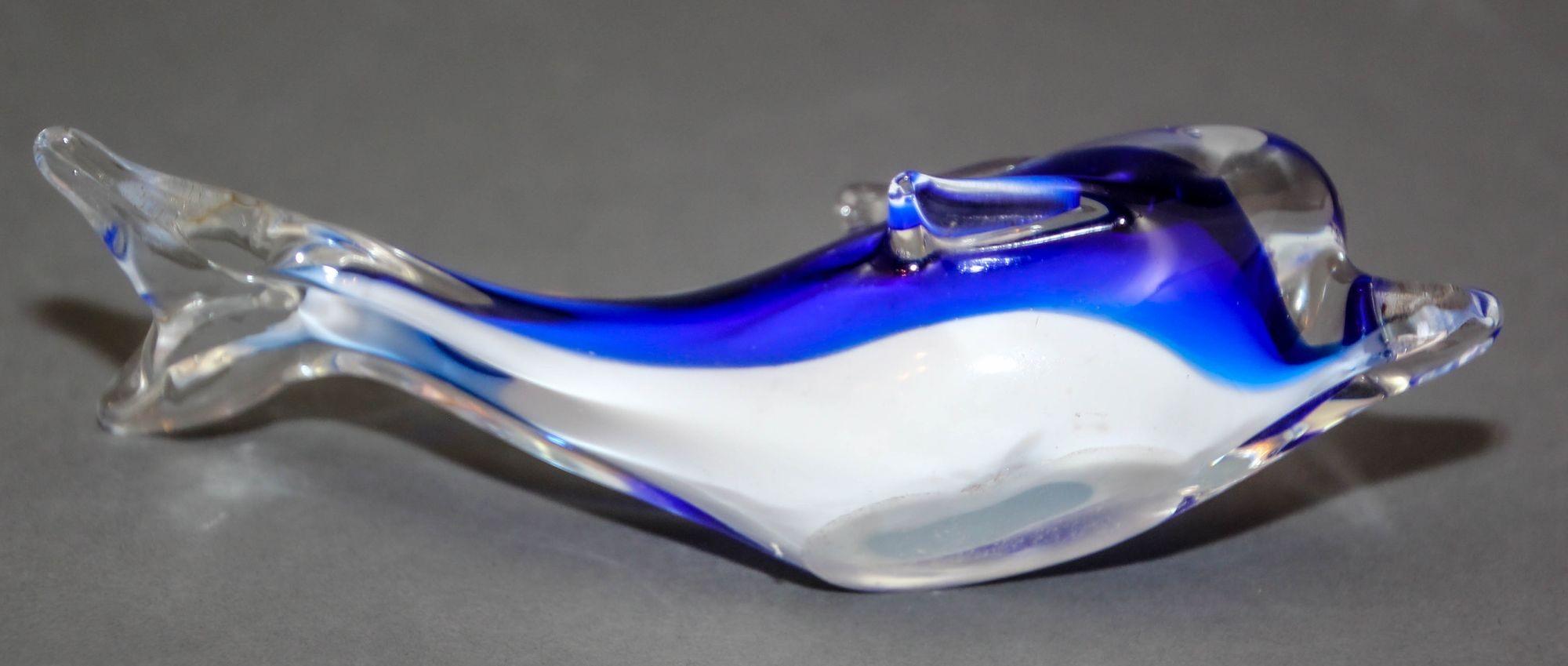 Crystal Blue Dolphin Murano Art Glass Paperweight For Sale 3
