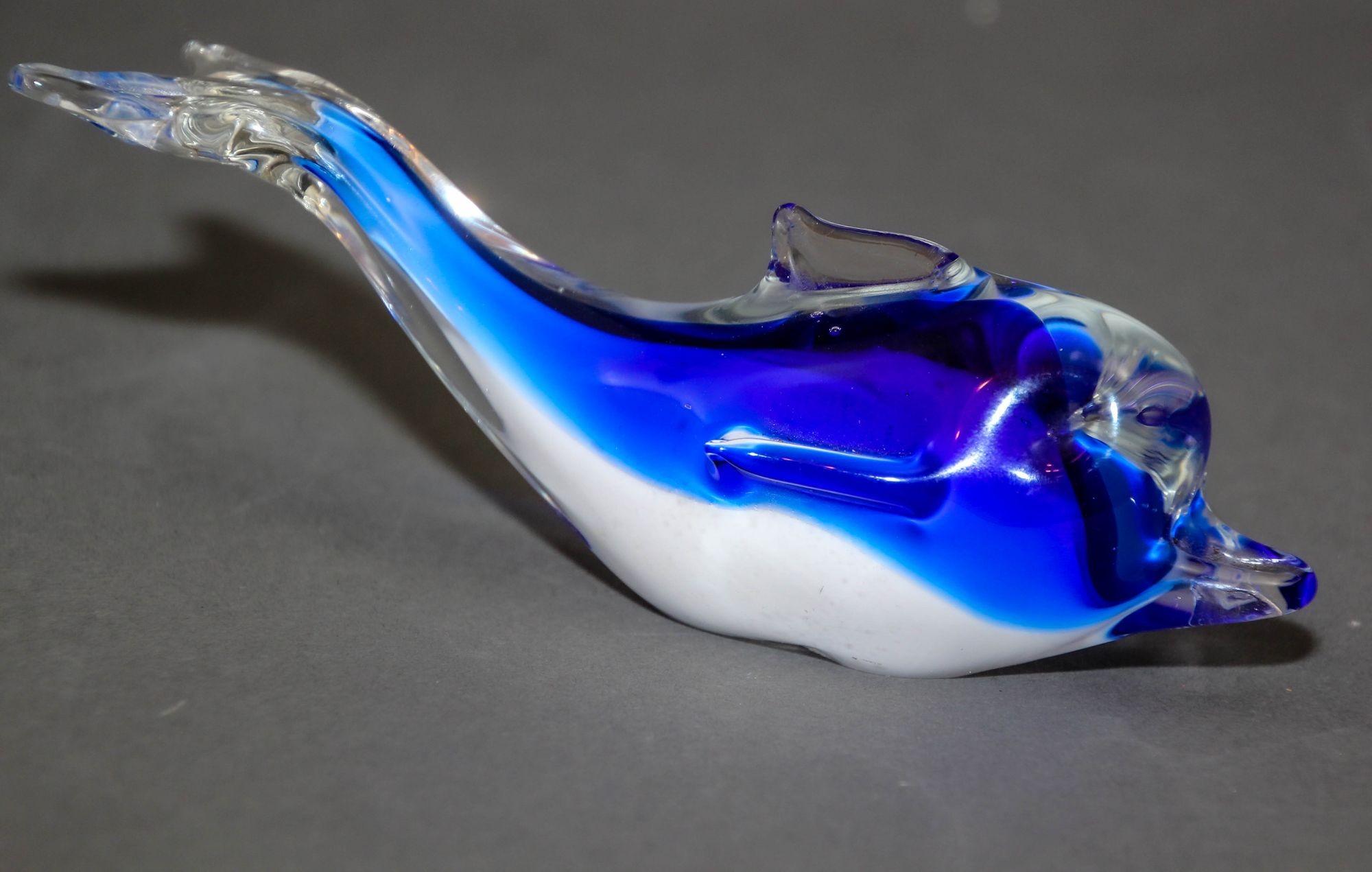 Crystal Blue Dolphin Murano Art Glass Paperweight For Sale 4