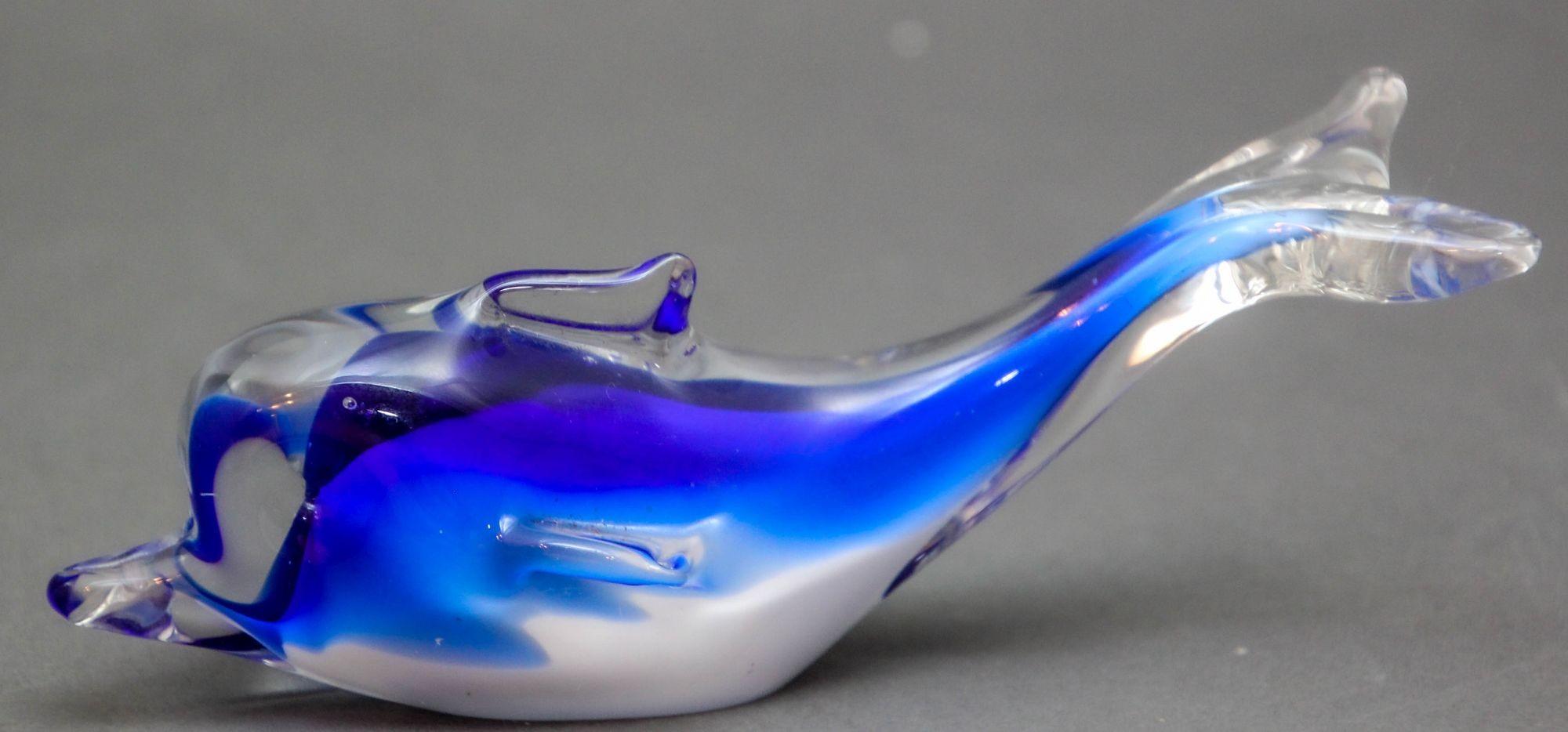 Crystal Blue Dolphin Murano Art Glass Paperweight For Sale 5