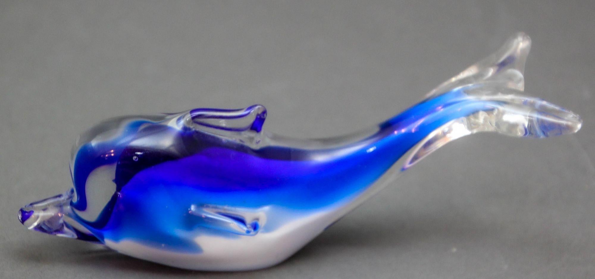 Crystal Blue Dolphin Murano Art Glass Paperweight For Sale 6