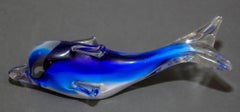 Crystal Blue Dolphin Murano Art Glass Paperweight