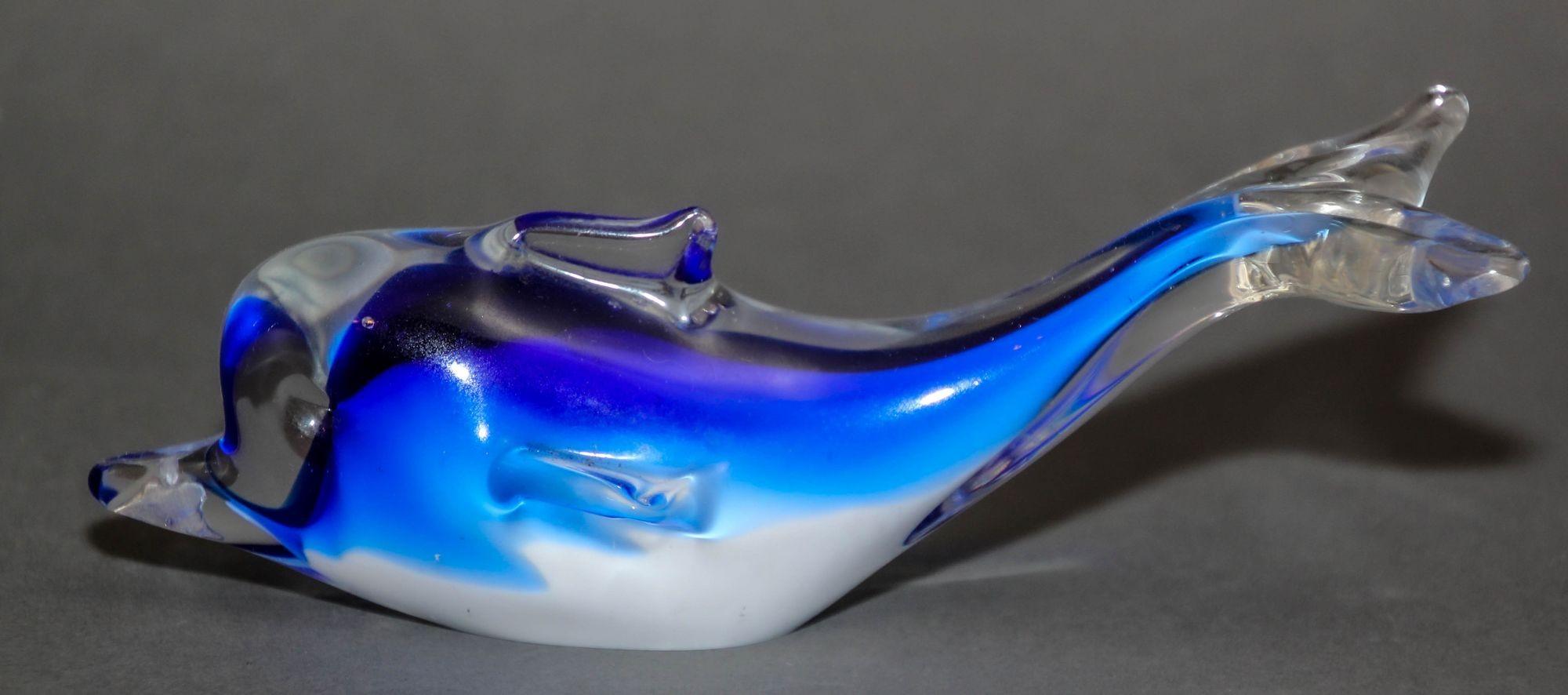 Crystal Blue Dolphin Murano Art Glass Paperweight For Sale 2