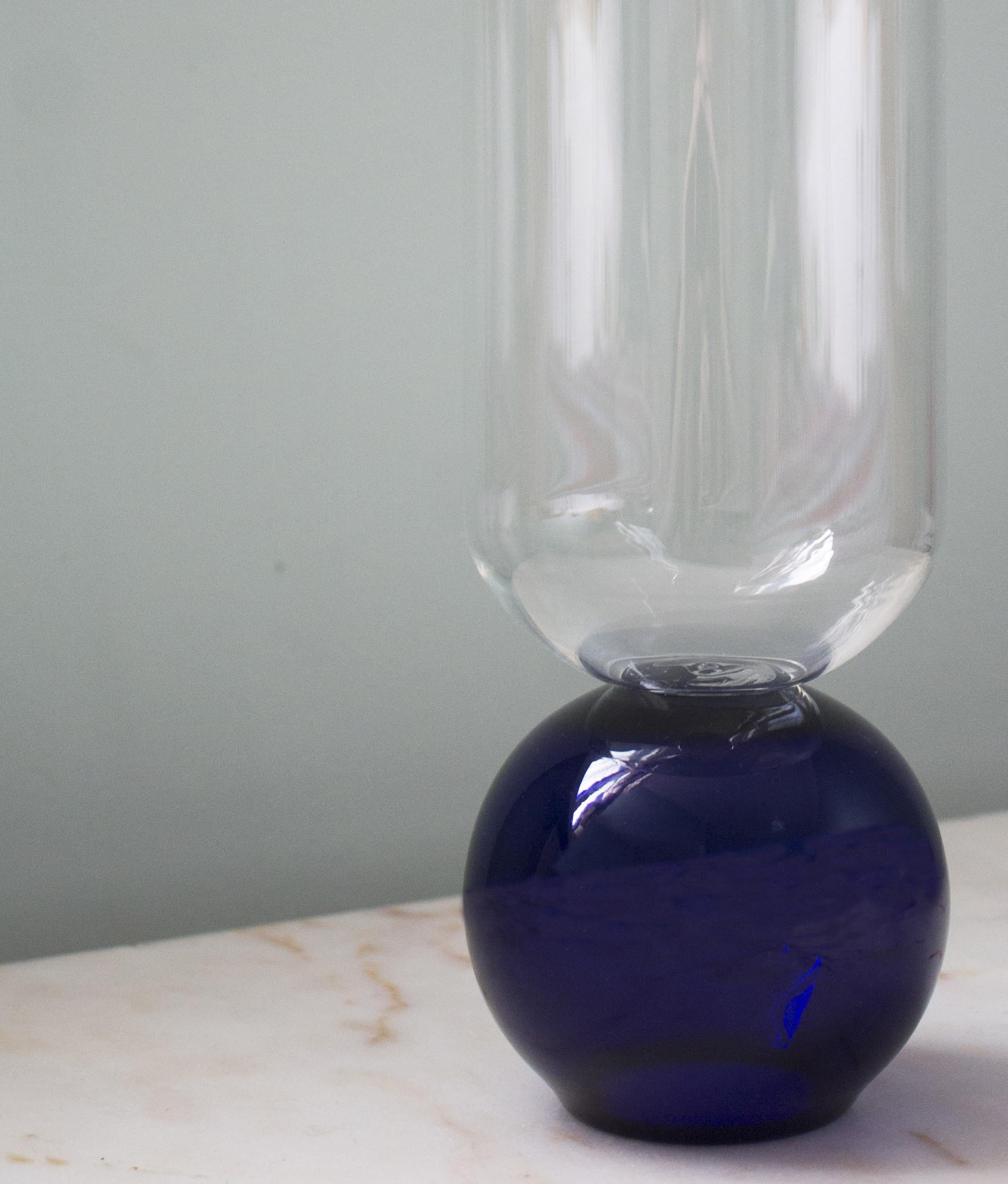 Modern Contemporary Blue Flower Glass Blown Cylinder Vase Handcrafted by Natalia Criado For Sale