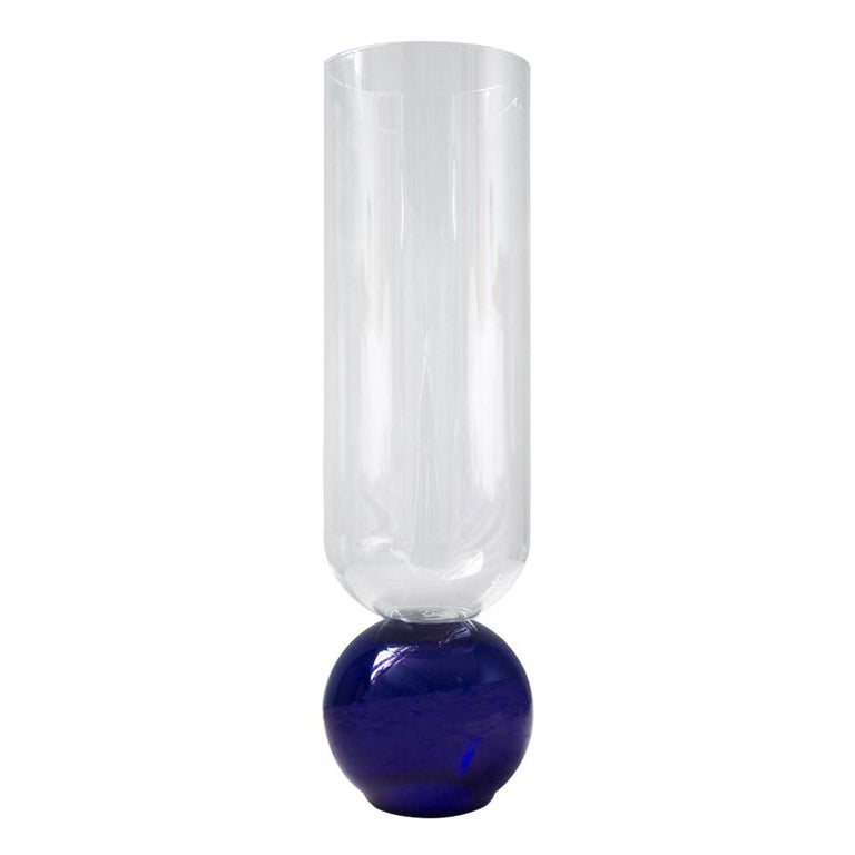 Contemporary Blue Flower Glass Blown Cylinder Vase Handcrafted by Natalia  Criado For Sale at 1stDibs