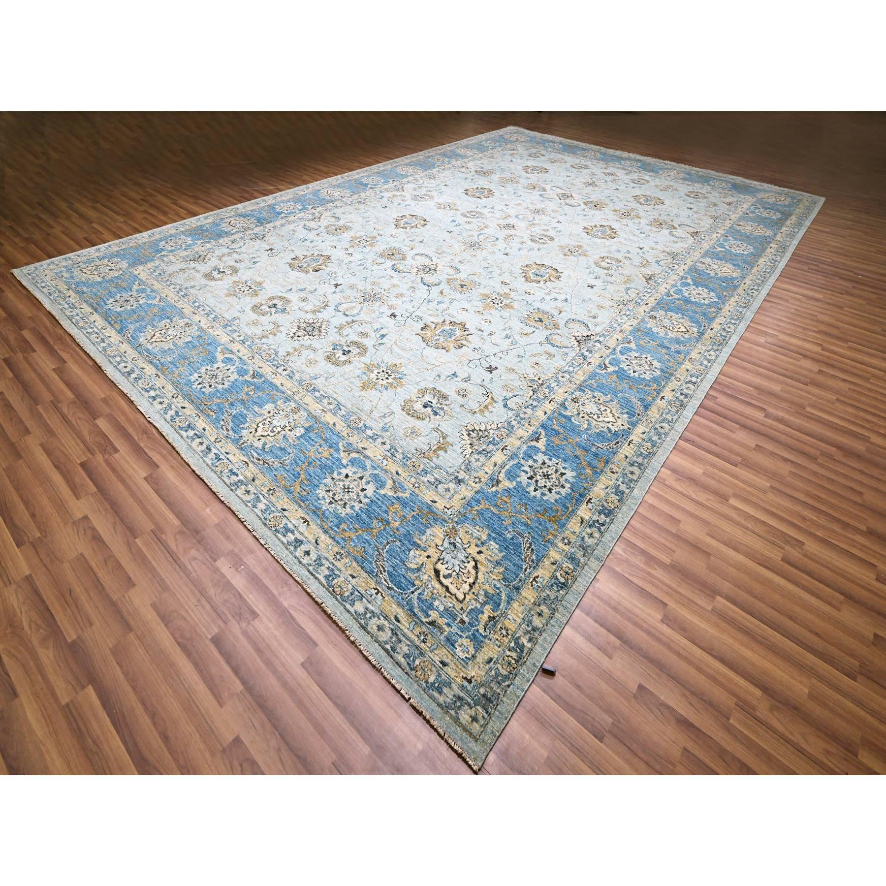 Agra Crystal Blue Shah Abbas Flower Design Rugs annodato a mano in tutta la lana 11'11