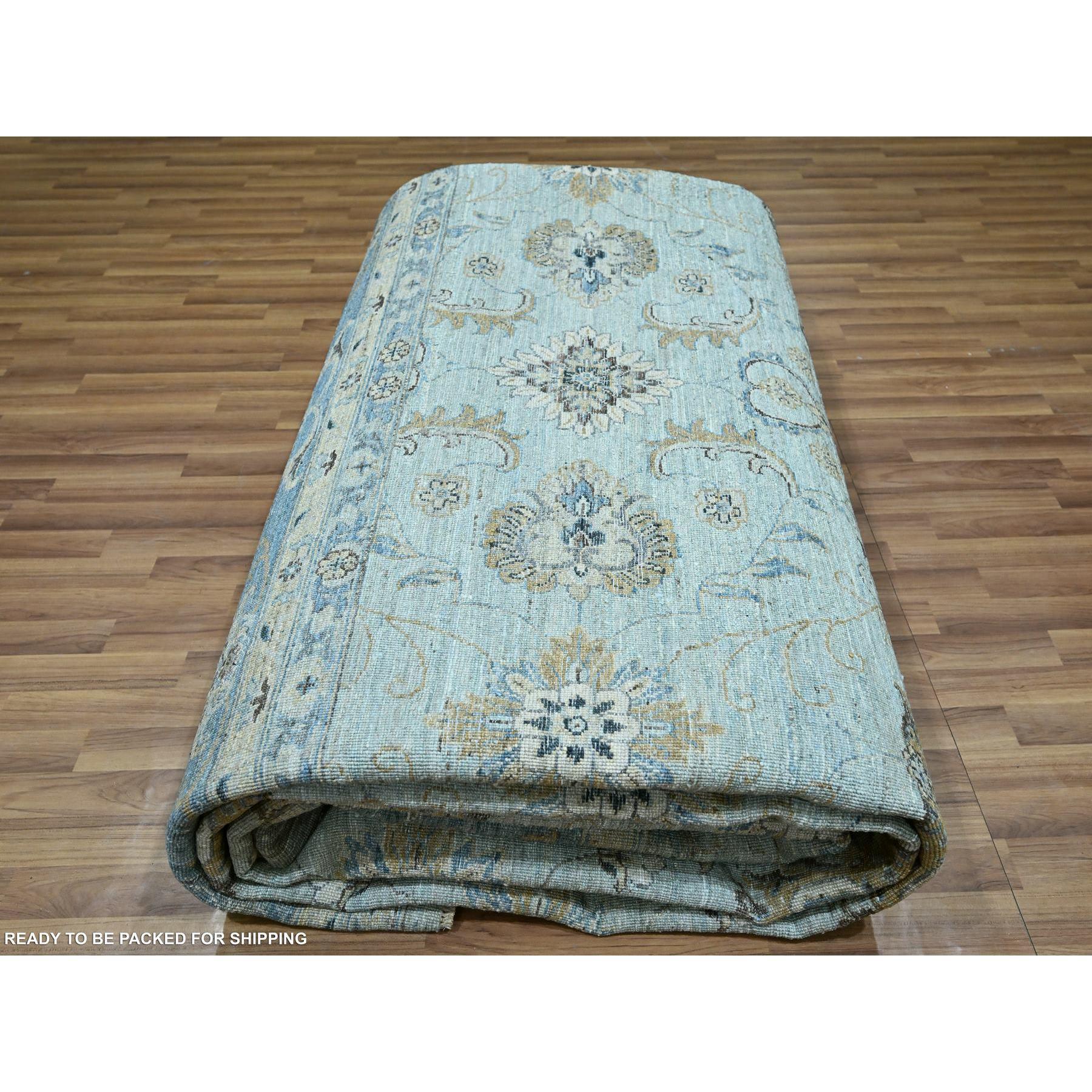 Crystal Blue Shah Abbas Flower Design Rugs annodato a mano in tutta la lana 11'11
