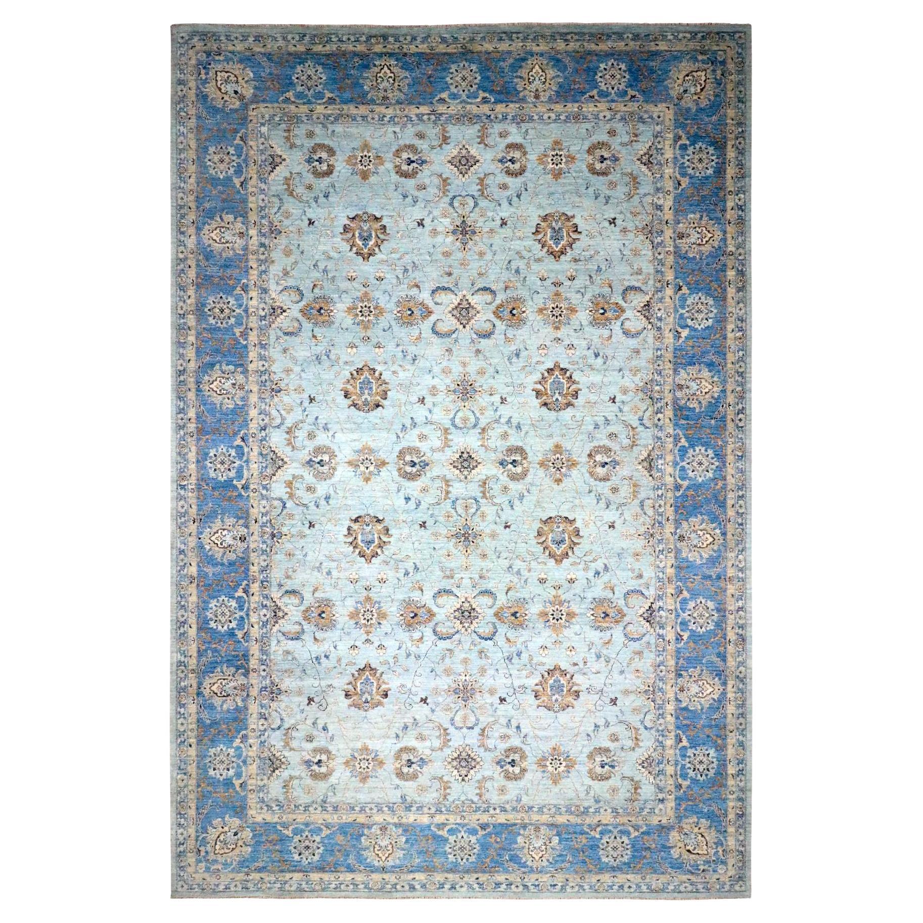 Crystal Blue Shah Abbas Flower Design Hand Knotted All Wool Rug 11'11" x 17'11"