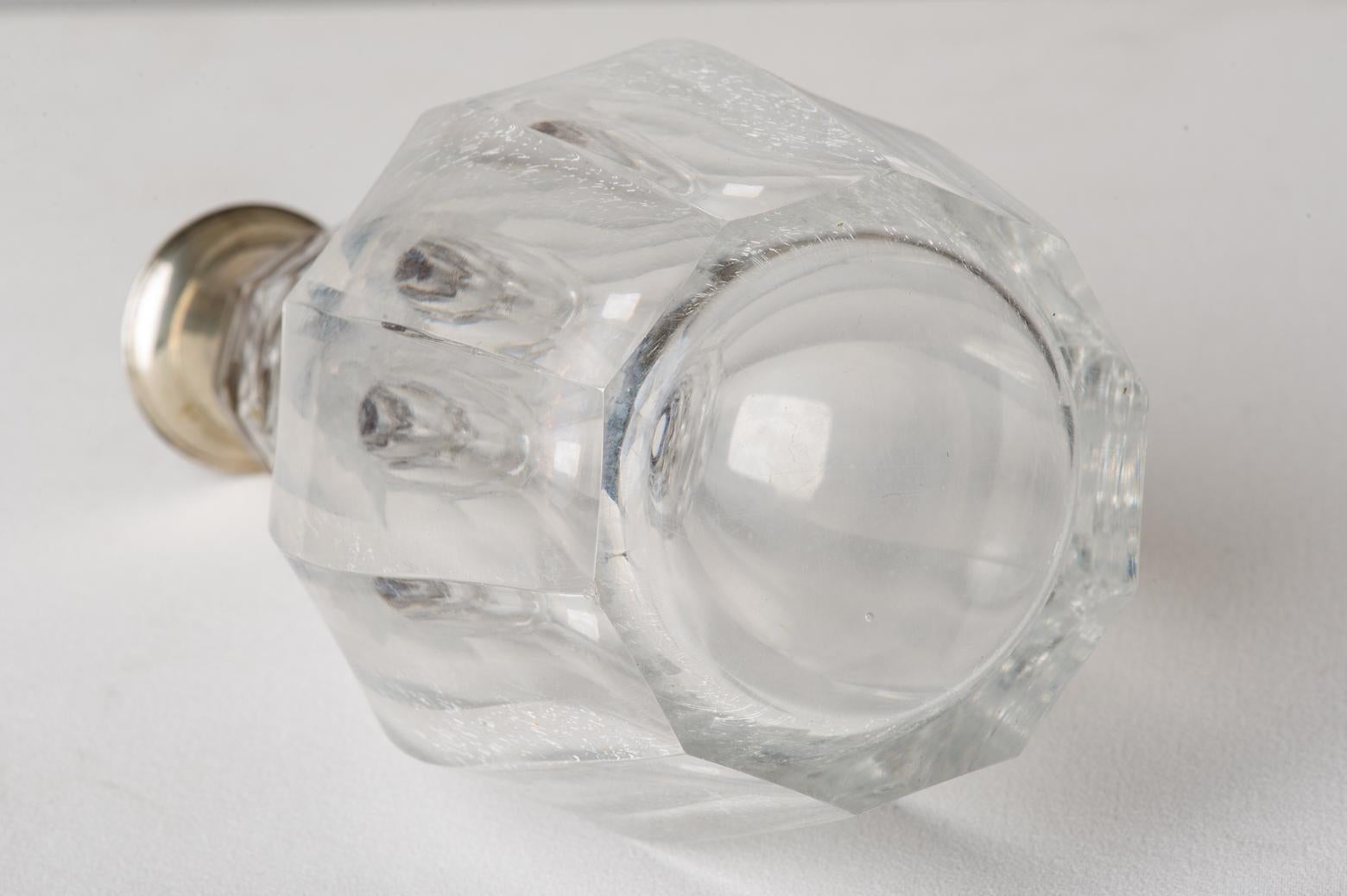French Crystal Bottle Decanter with Silver Neck also fo Vodka For Sale