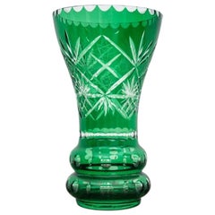 Crystal Bottle Green Vase, Poland, 1960s