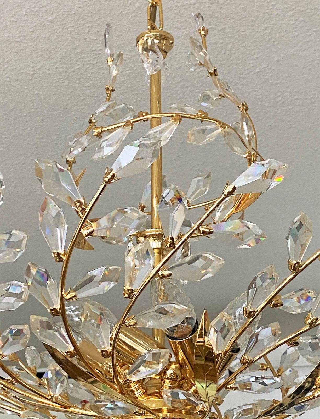 Brass Maison Baguès Style Crystal Bouquet Six Light Chandelier, France 1960s For Sale