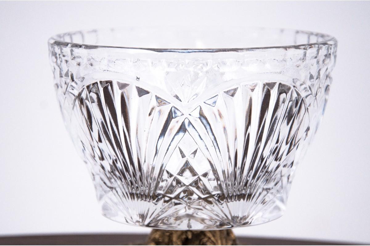 Mid-Century Modern Crystal Bowl on Brass Base For Sale