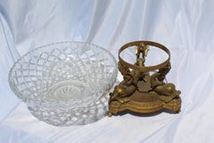Crystal Bowl, Triple Dolphin Base, 18-Karat Doré Gold plated Empire Style