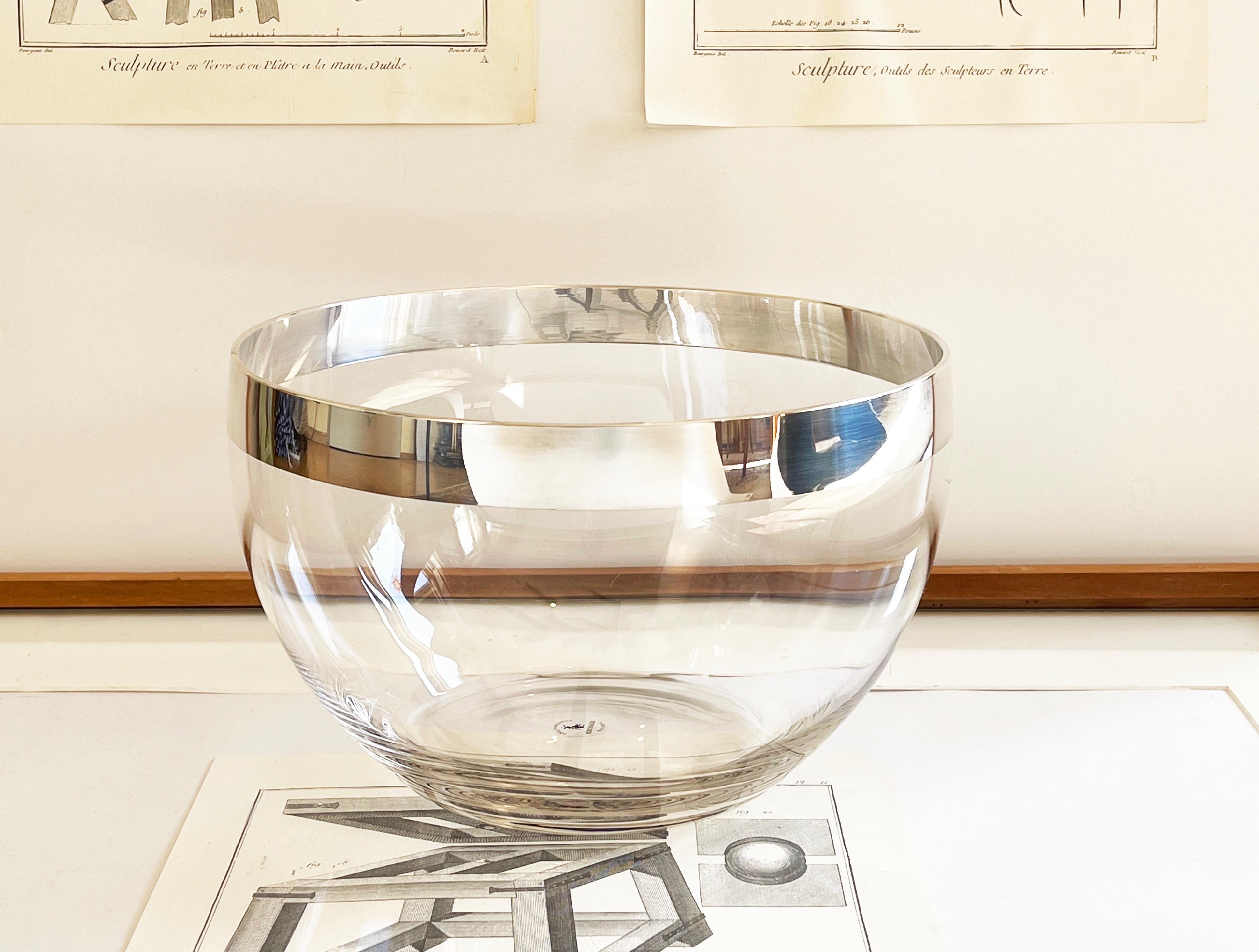 Modern Crystal & Silver Salad Bowl with Fine Overlay Design by Sonja Quandt, Kühnsilber For Sale