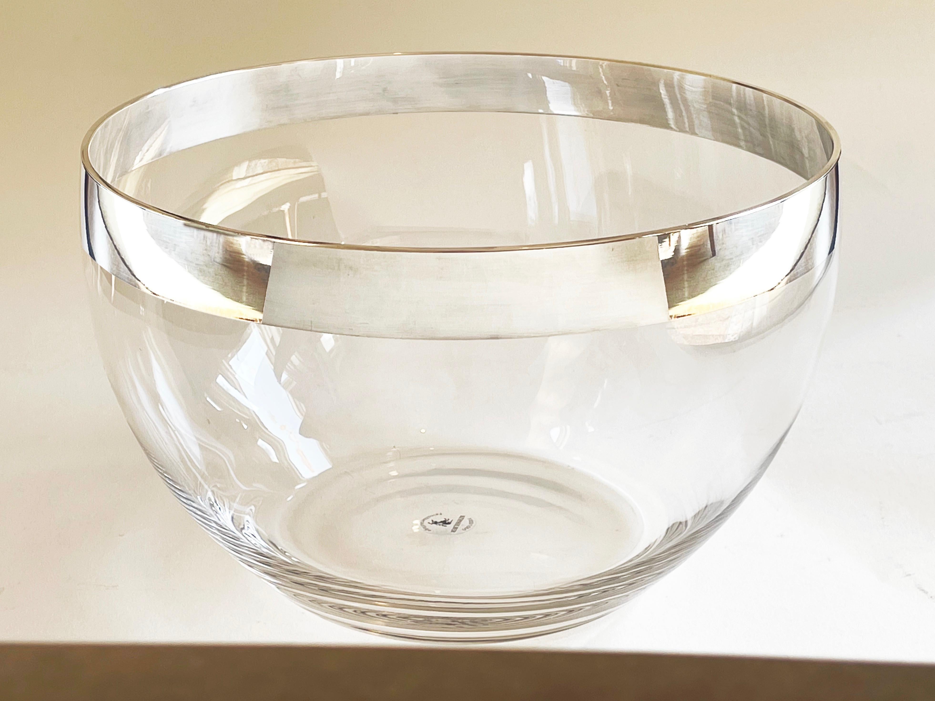 German Crystal & Silver Salad Bowl with Fine Overlay Design by Sonja Quandt, Kühnsilber For Sale