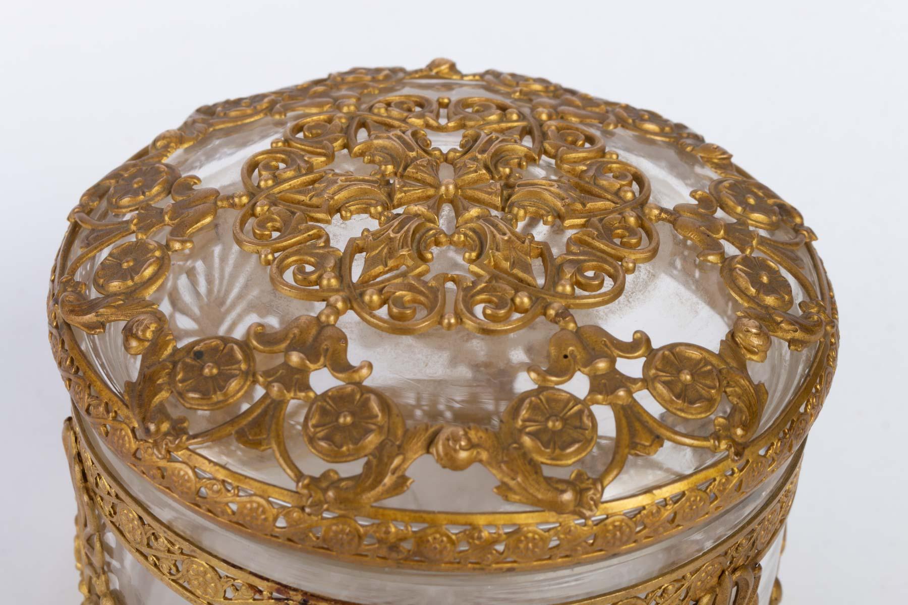 Napoleon III Crystal Box with Gilded Metal Frame Decorated with Palmettes and Interlacing