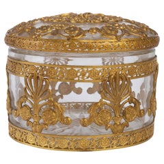 Antique Crystal Box with Gilded Metal Frame Decorated with Palmettes and Interlacing