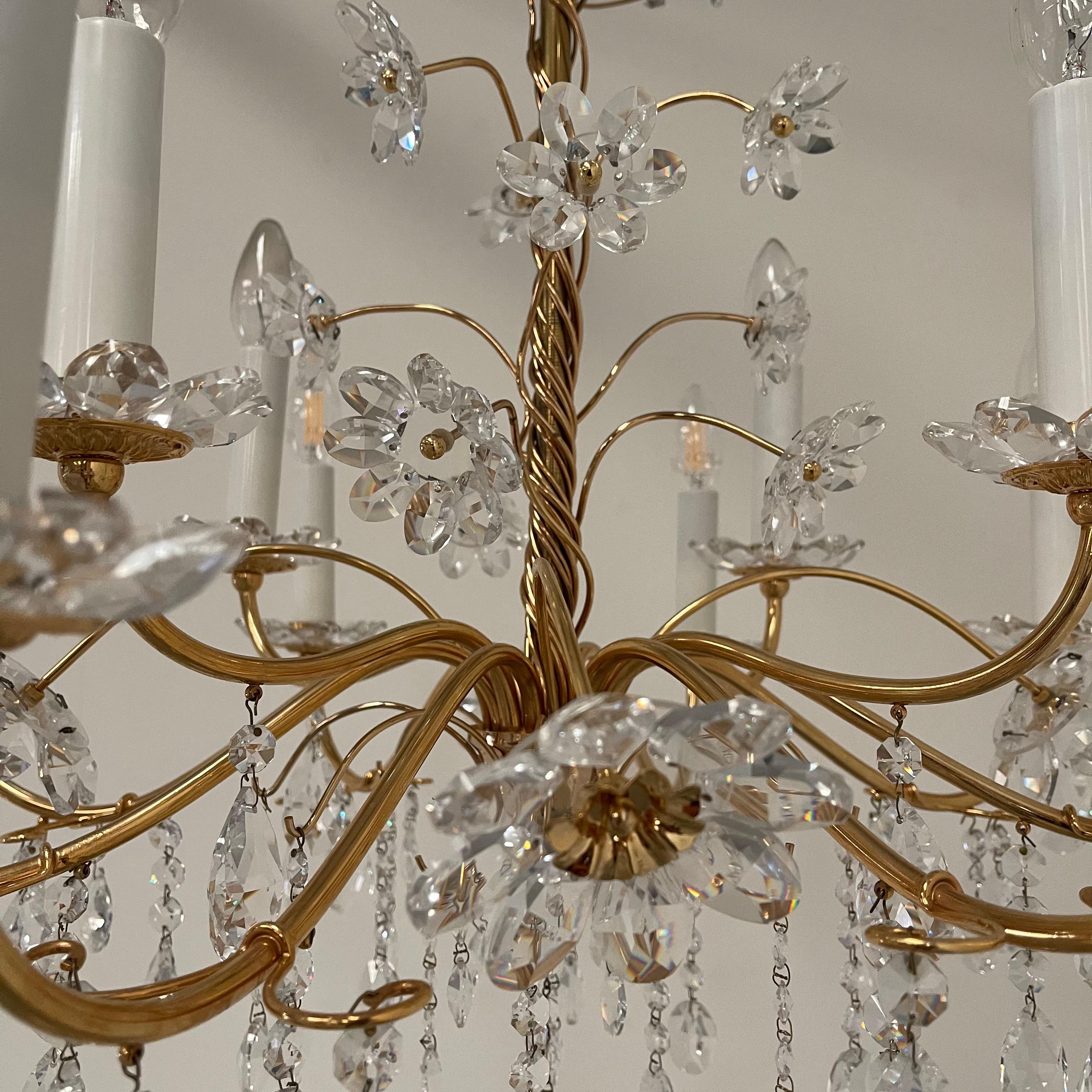 Crystal brass chandelier by Palme & Walter, 1970s For Sale 5