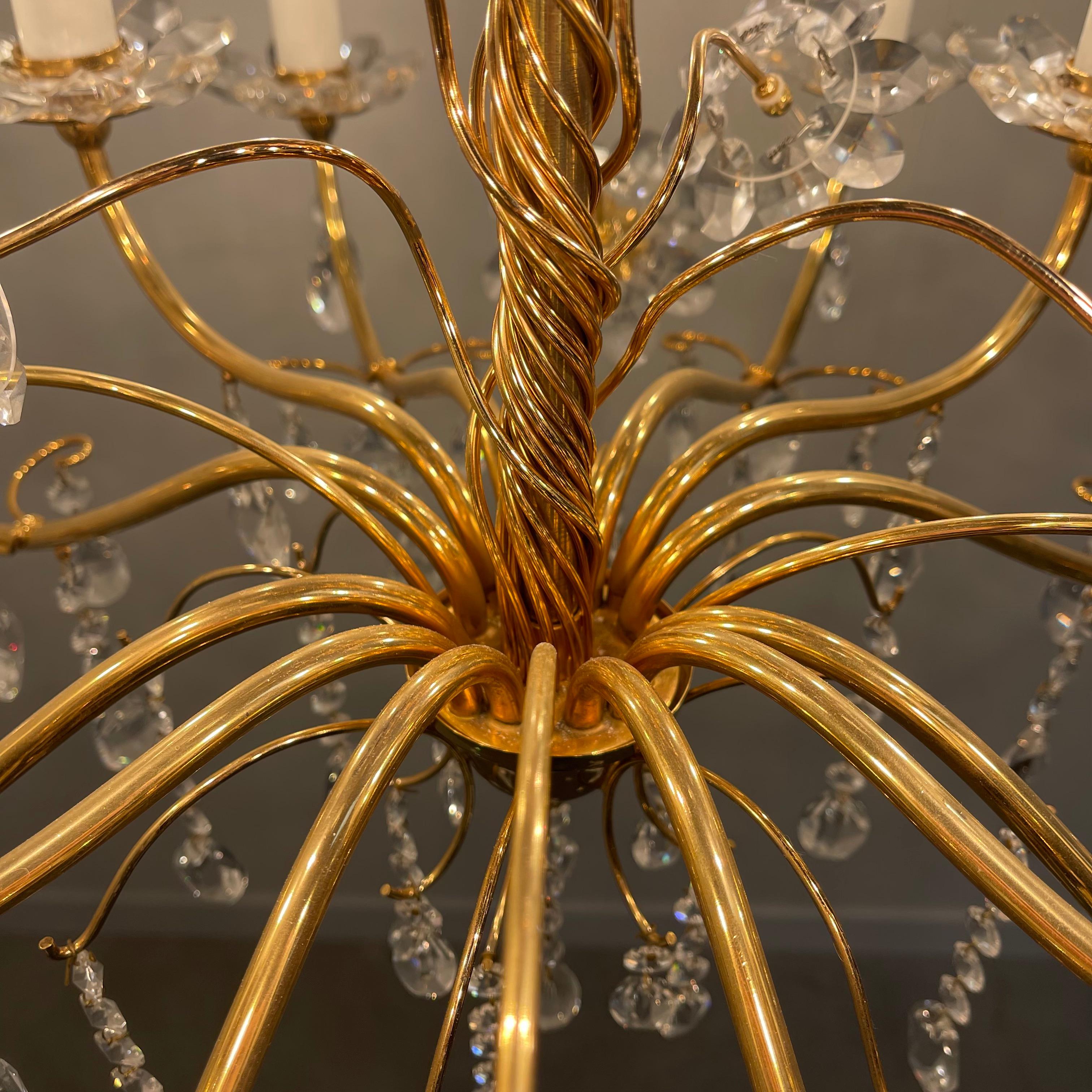 Crystal brass chandelier by Palme & Walter, 1970s For Sale 7