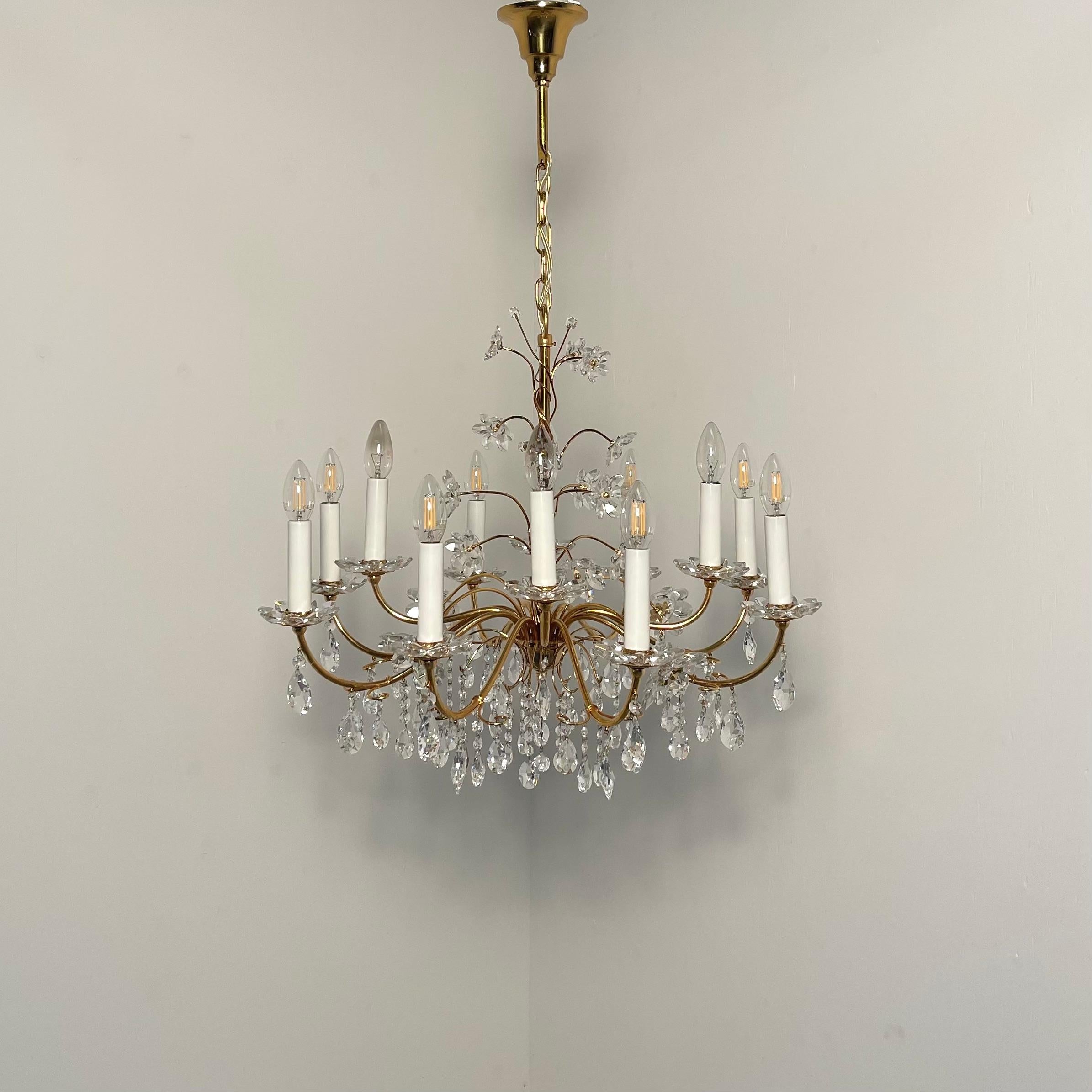 German Crystal brass chandelier by Palme & Walter, 1970s For Sale