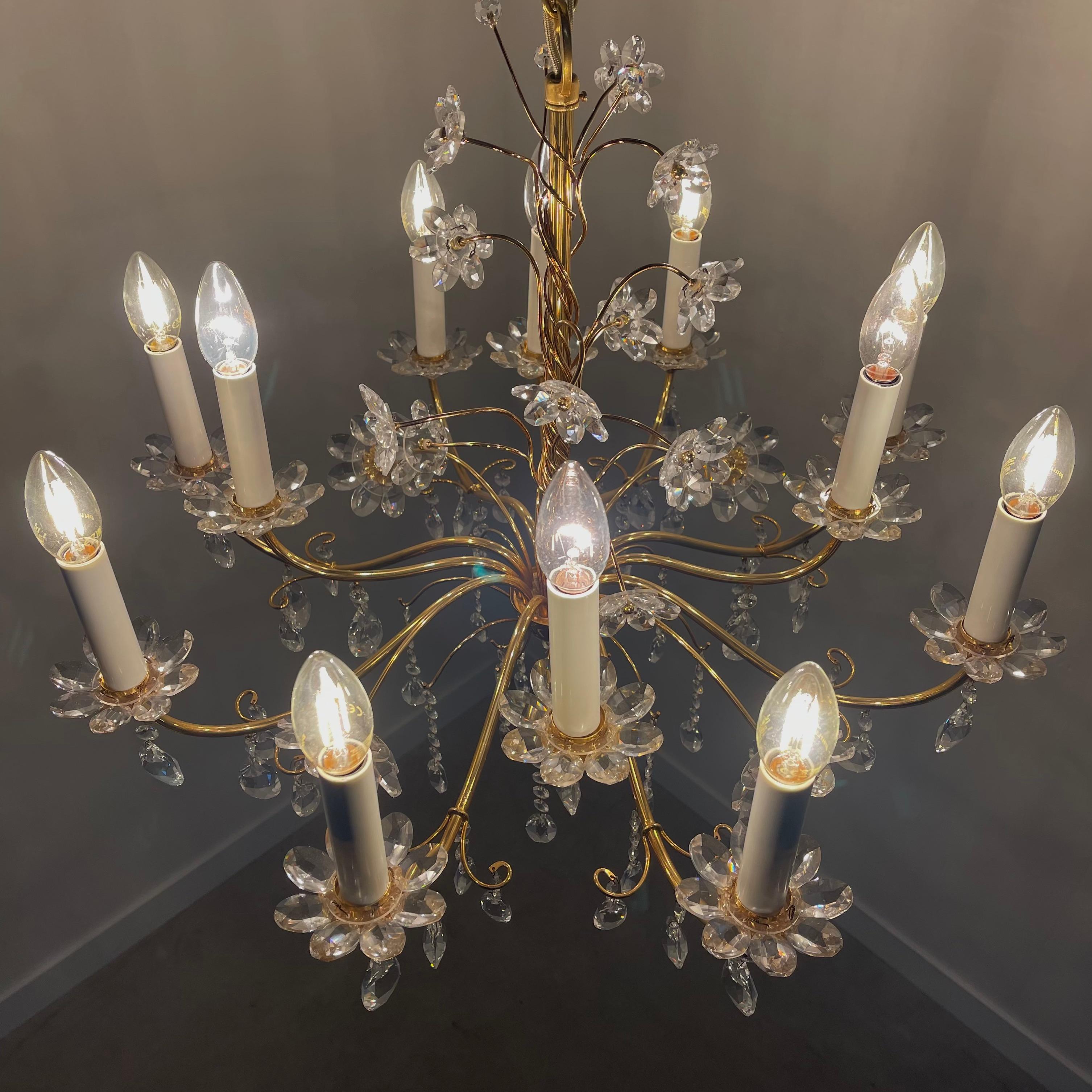 Late 20th Century Crystal brass chandelier by Palme & Walter, 1970s For Sale