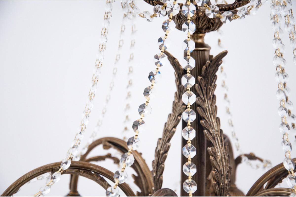 Mid-20th Century Crystal Brass Chandelier, France, 1940s For Sale