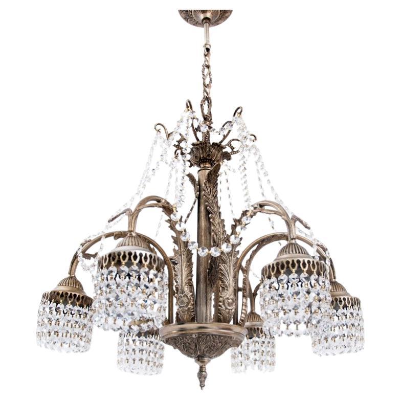 Crystal Brass Chandelier, France, 1940s For Sale