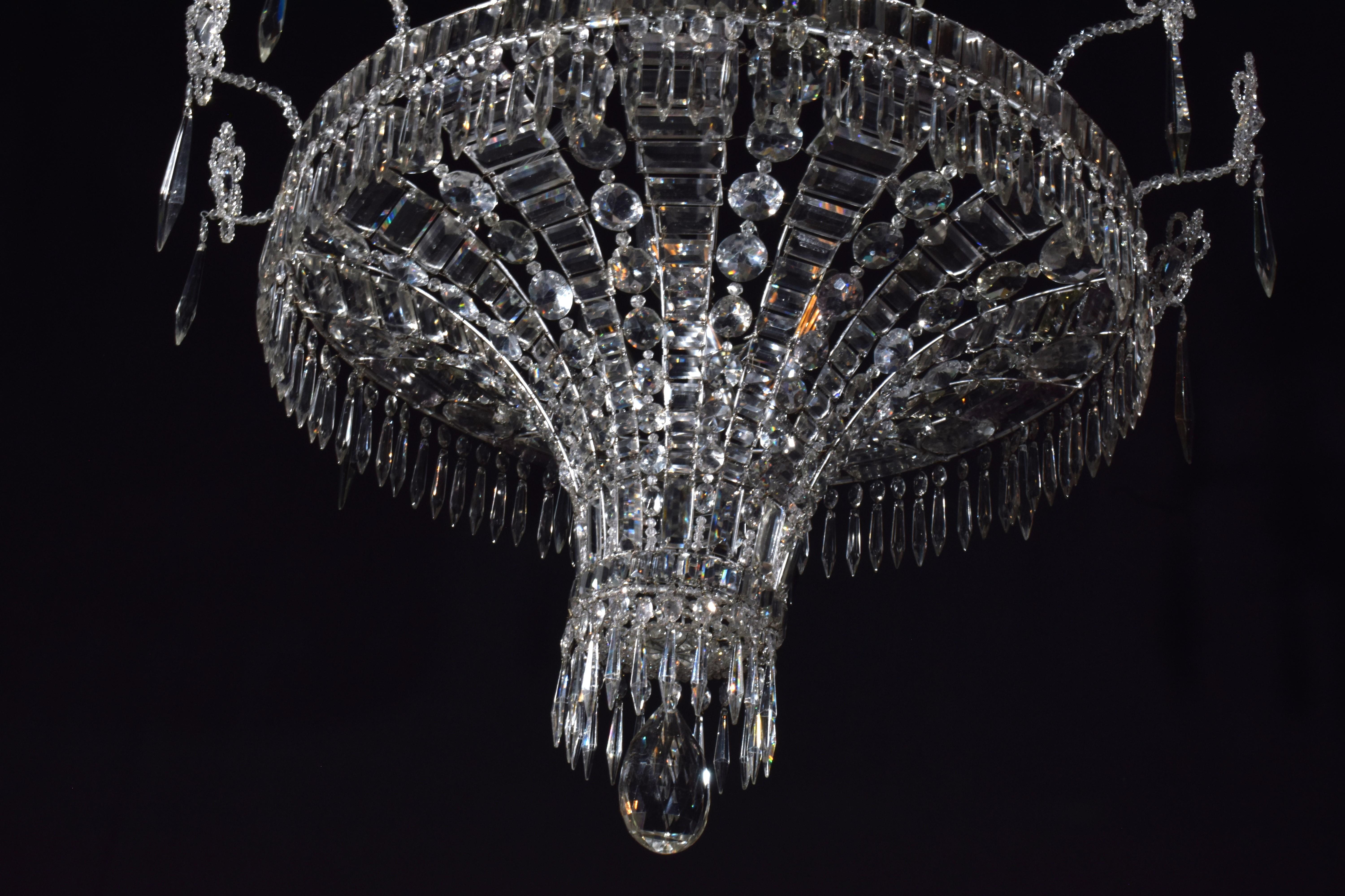 Art déco Lustre en cristal et bronze de Maison Jansen en vente